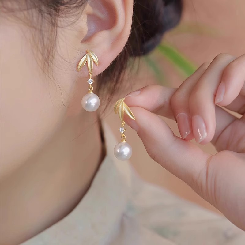 s925 New Chinese Style Leaf Earrings for Women, High-End, Simple, Elegant, Ear-Friendly, Exquisite Retro National Style Ear Accessories