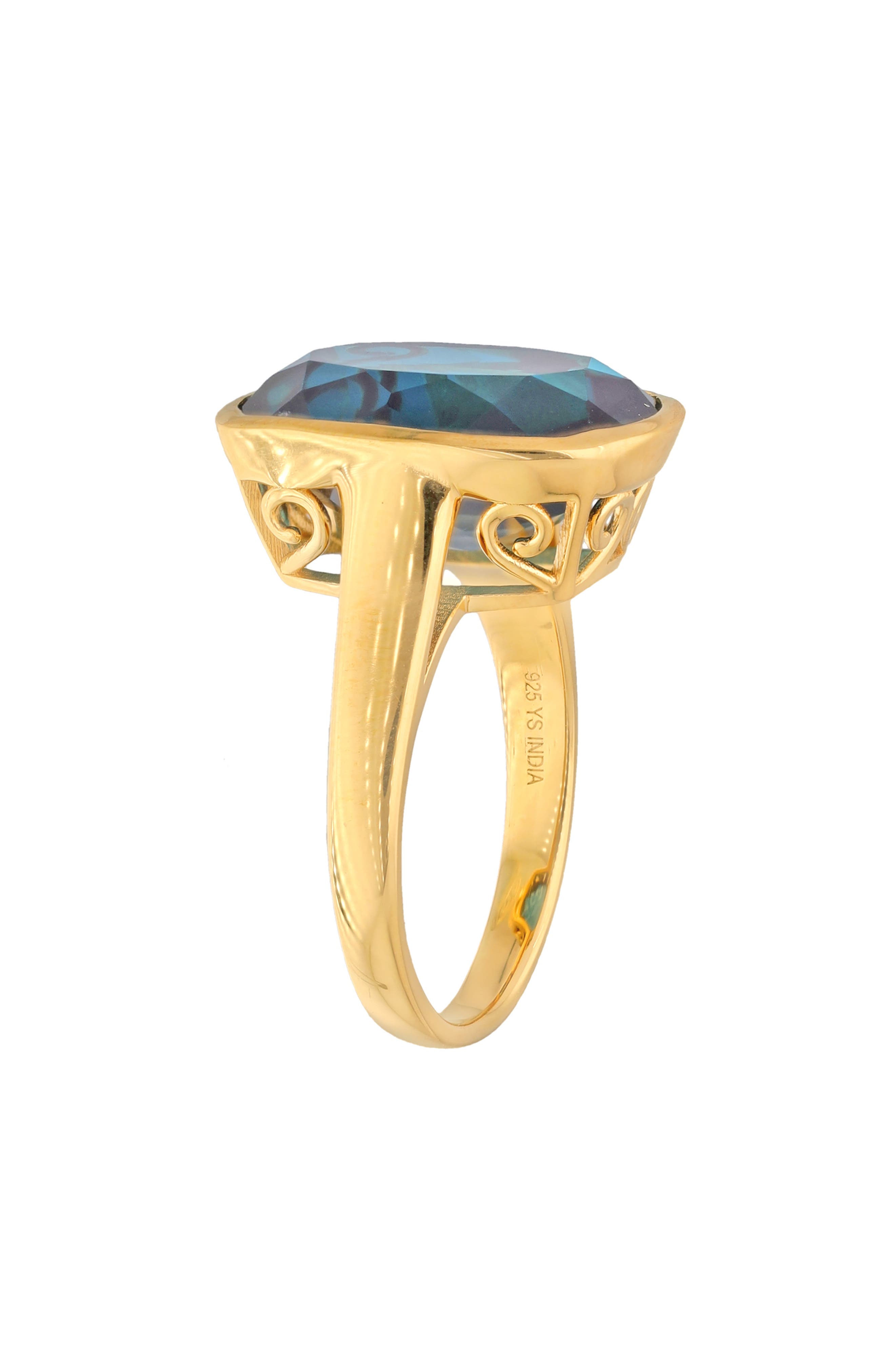 YS GEMS Cushion Cut Blue Quartz Ring