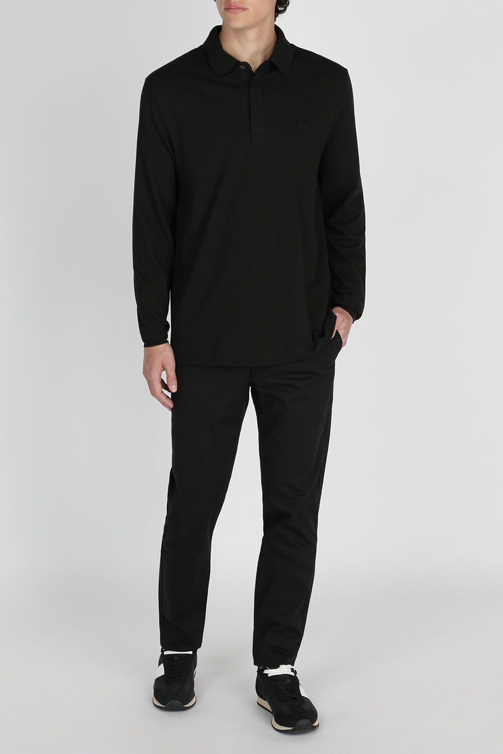 LACOSTE חולצת פולו שחורה ארוכה עם לוגו
