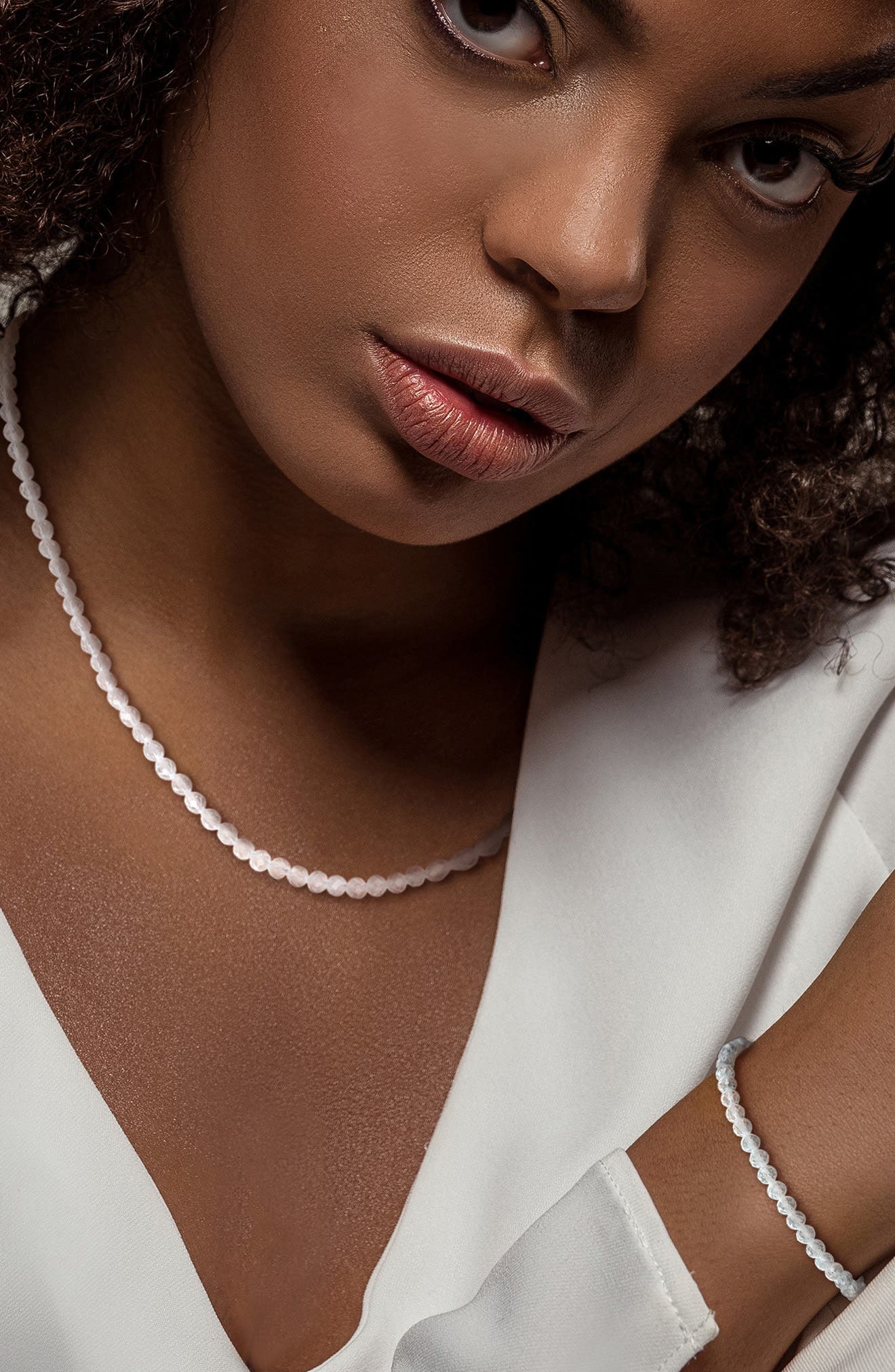 DELMAR White Topaz Beaded Necklace & Bracelet Set