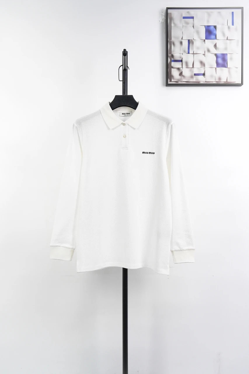 Miu Miu White Logo Embroidered Long Sleeve Polo Shirt product photo from LabelPicks