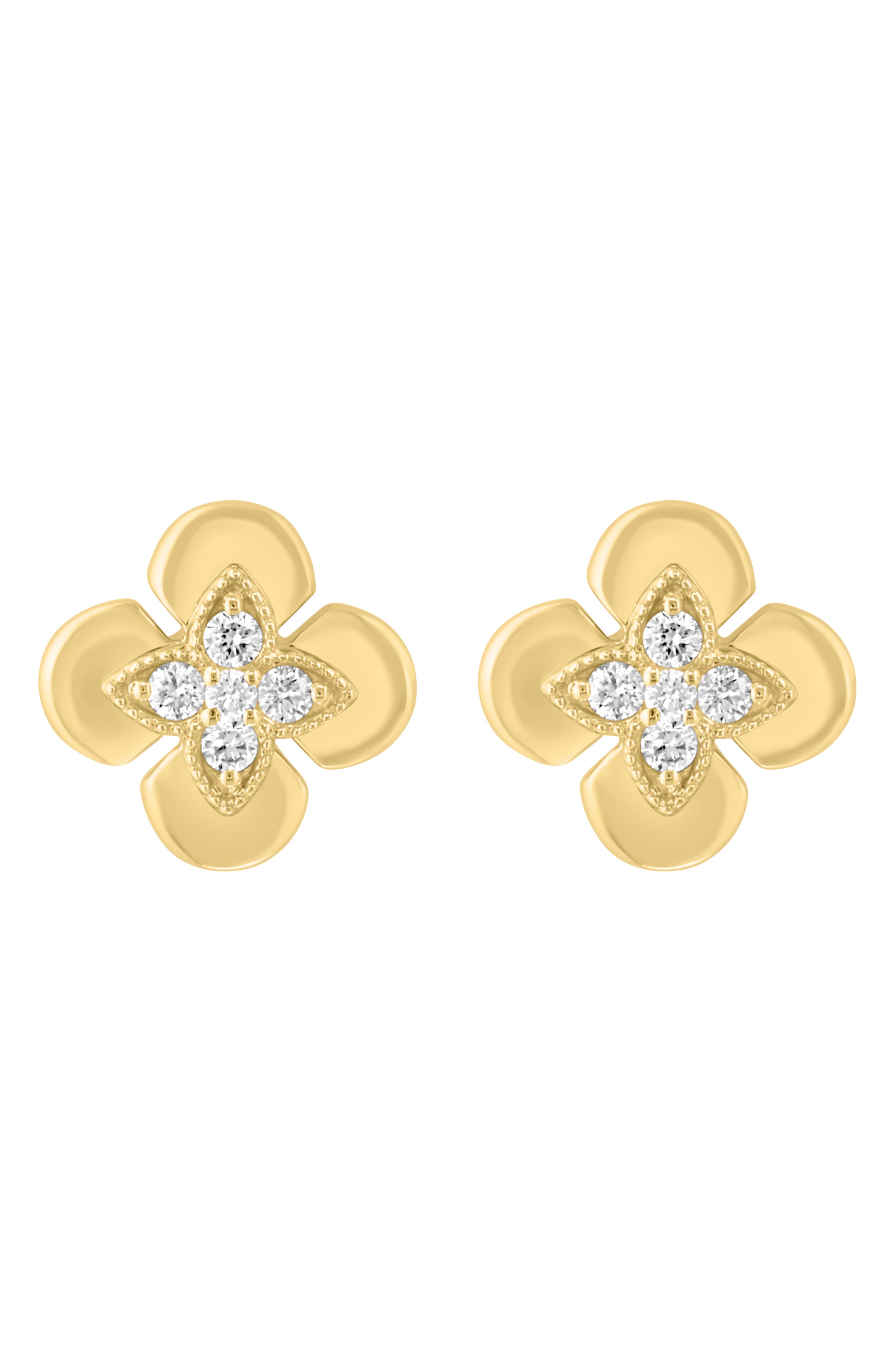 EFFY 14K Gold Plated Sterling Silver Diamond Flower Stud Earrings