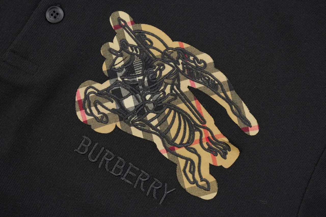 Burberry Black Check Equestrian Knight Embroidered Polo Shirt product photo from LabelPicks