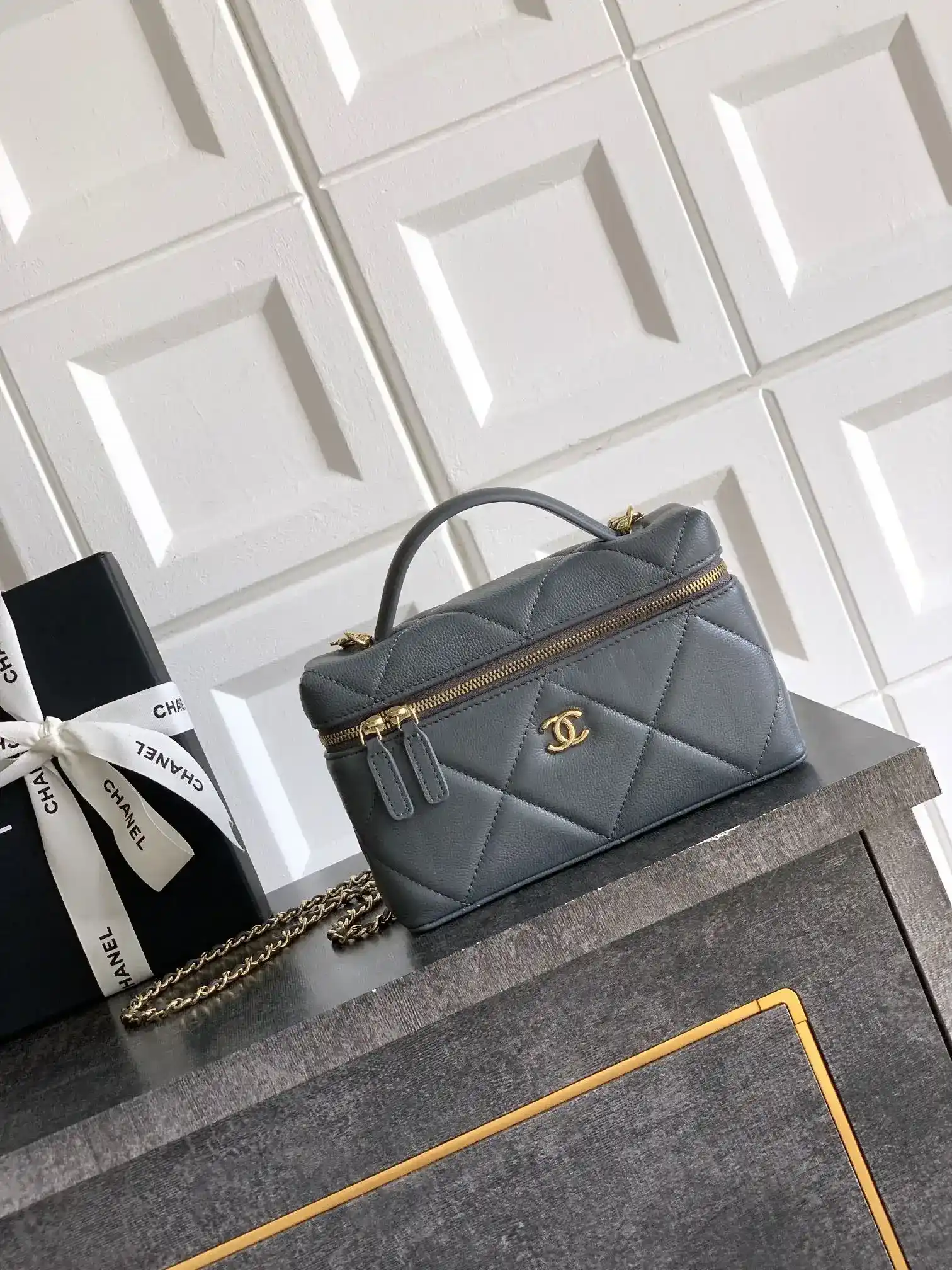 Chanel Grey Quilted Leather Top Handle Bag product photo from LabelPicks