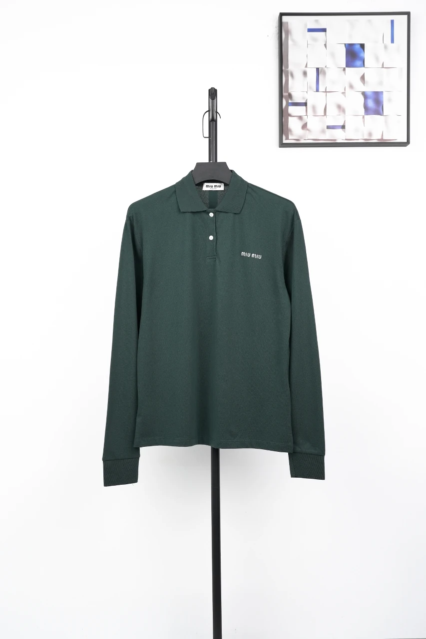 Miu Miu Dark Green Small Logo Embroidered Long Sleeve Polo Shirt product photo from LabelPicks