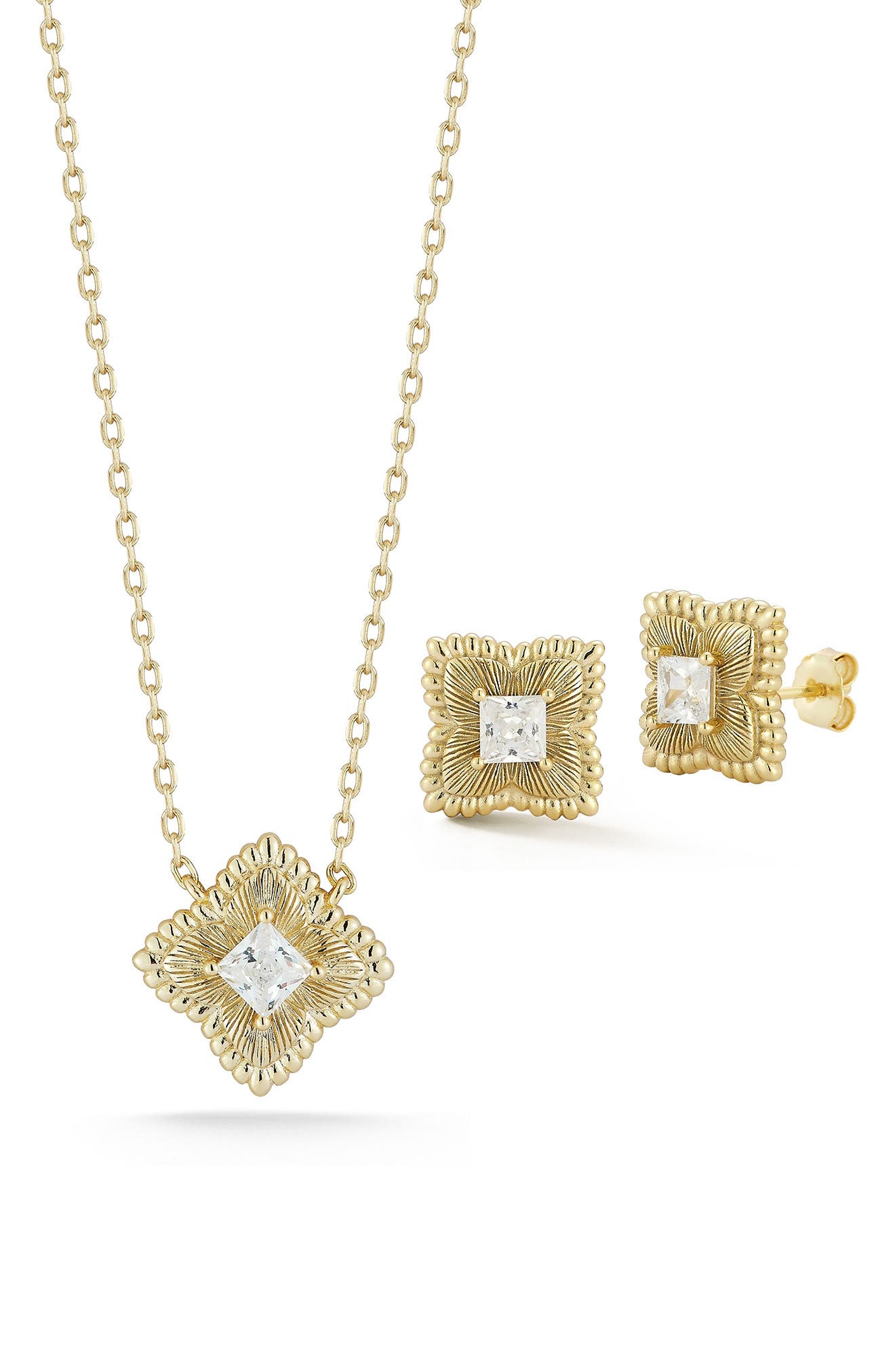 GLAZE JEWELRY Cubic Zirconia Clover Pendant Necklace & Stud Earrings Set
