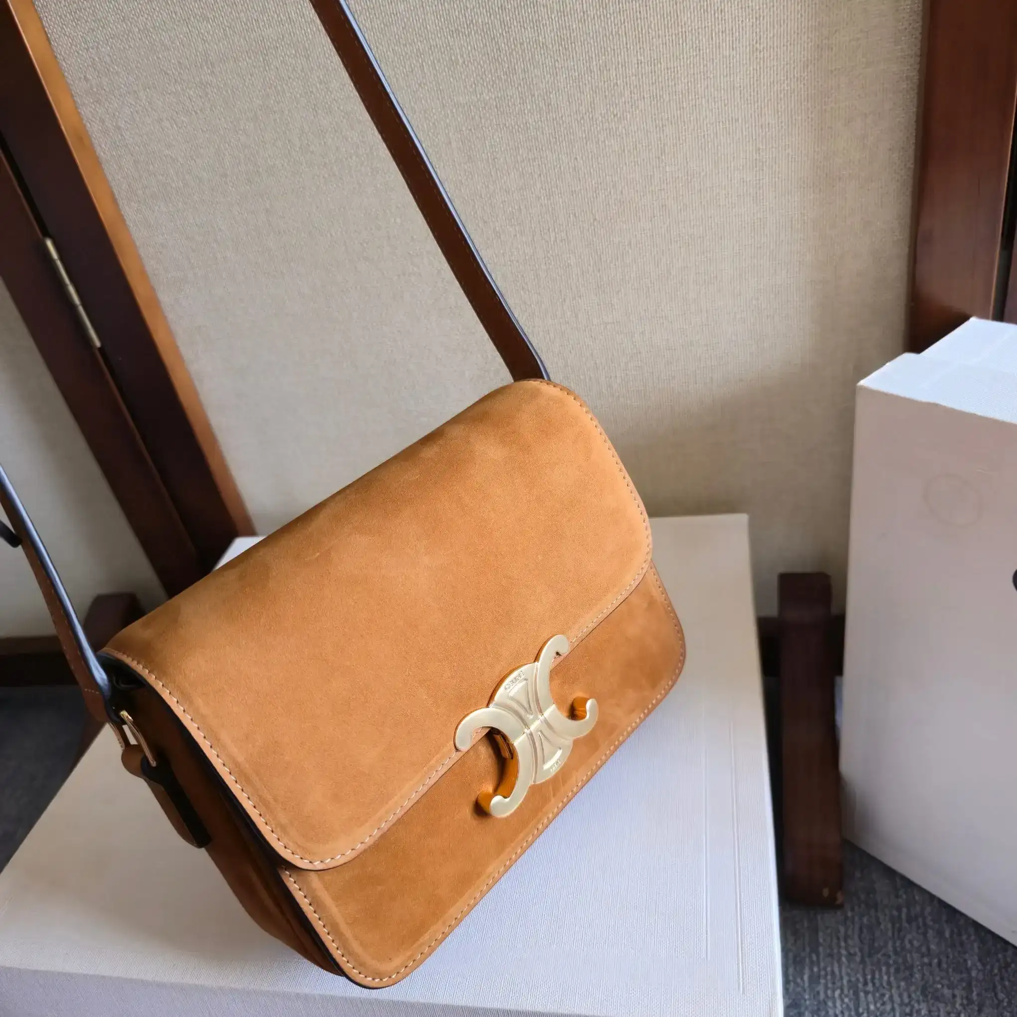 Celine Suede Leather Triomphe Crossbody Bag product photo from LabelPicks