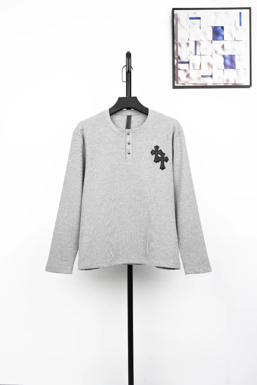 Chrome Hearts Grey Cross Leather Patch Waffle Henley Long Sleeve product photo from LabelPicks