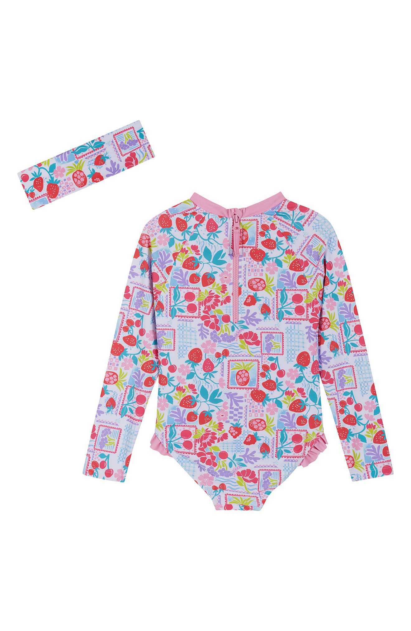 Andy & Evan Fruit Print One-Piece Rashguard Swimsuit & Headband Set