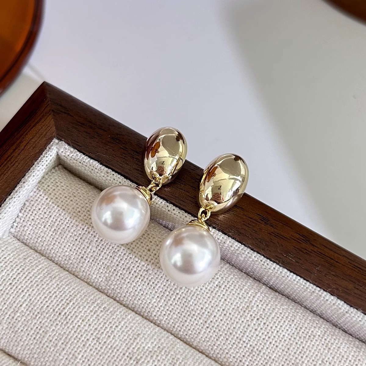 Gold Bead Earrings 925 Sterling Silver French Vintage Ins Medieval Style Light Luxury High-End Bead Earrings Jewelry