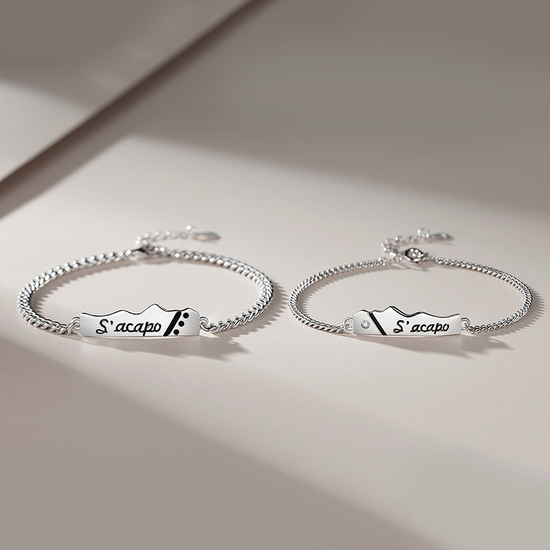 Original design: a pair of simple silver bracelets with letter charms, perfect as a unique gift for couples on the Qixi Festival or Valentine's Day