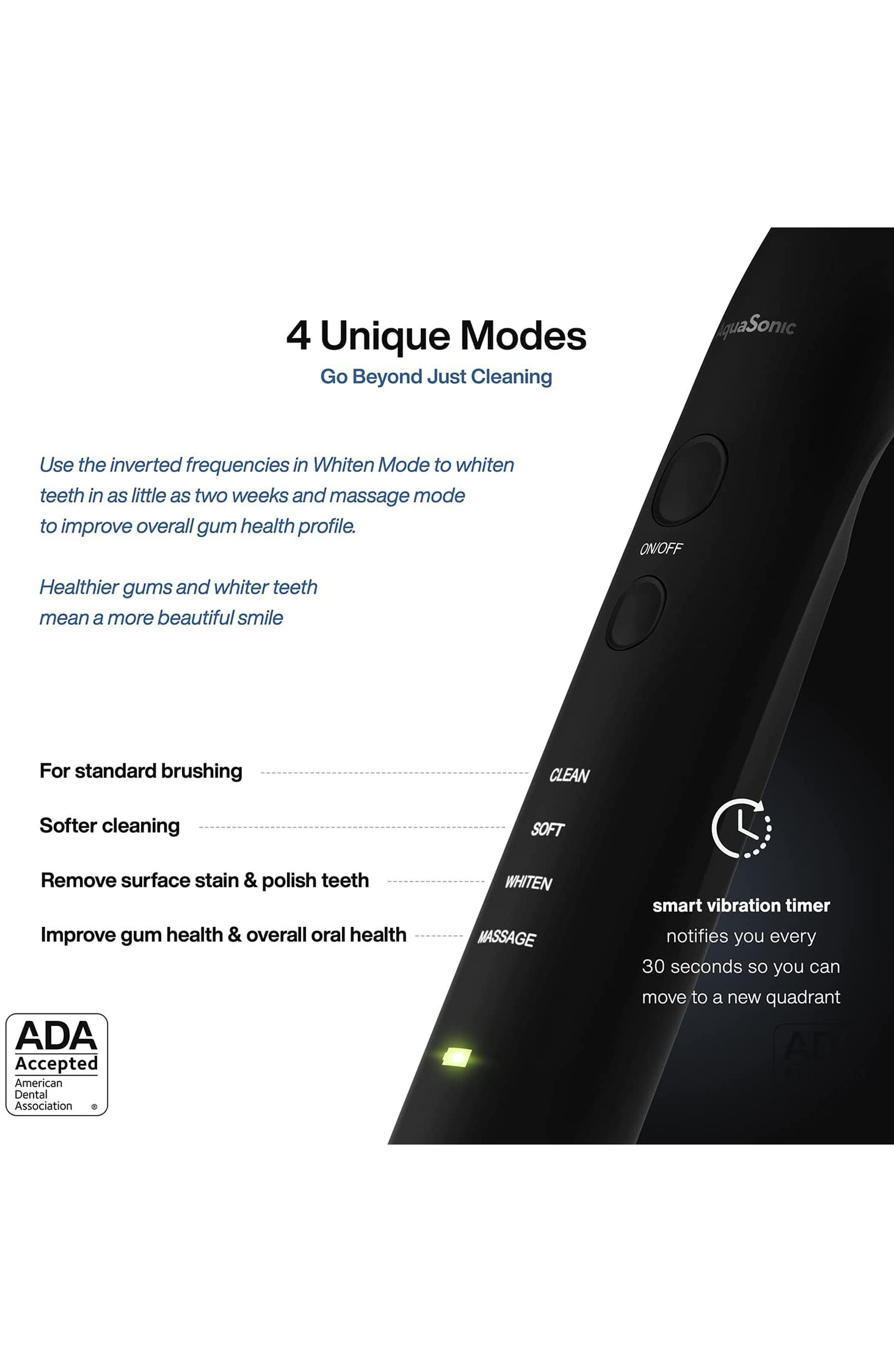 AQUASONIC Black Series+ - Ultra Whitening 40,000 VPM Rechargeable Electric Toothbrush - ADA Accepted - Wireless Charging Glass - 6 Proflex Brush Heads & Travel Case – 4 Modes & Smart Timer -Sonic