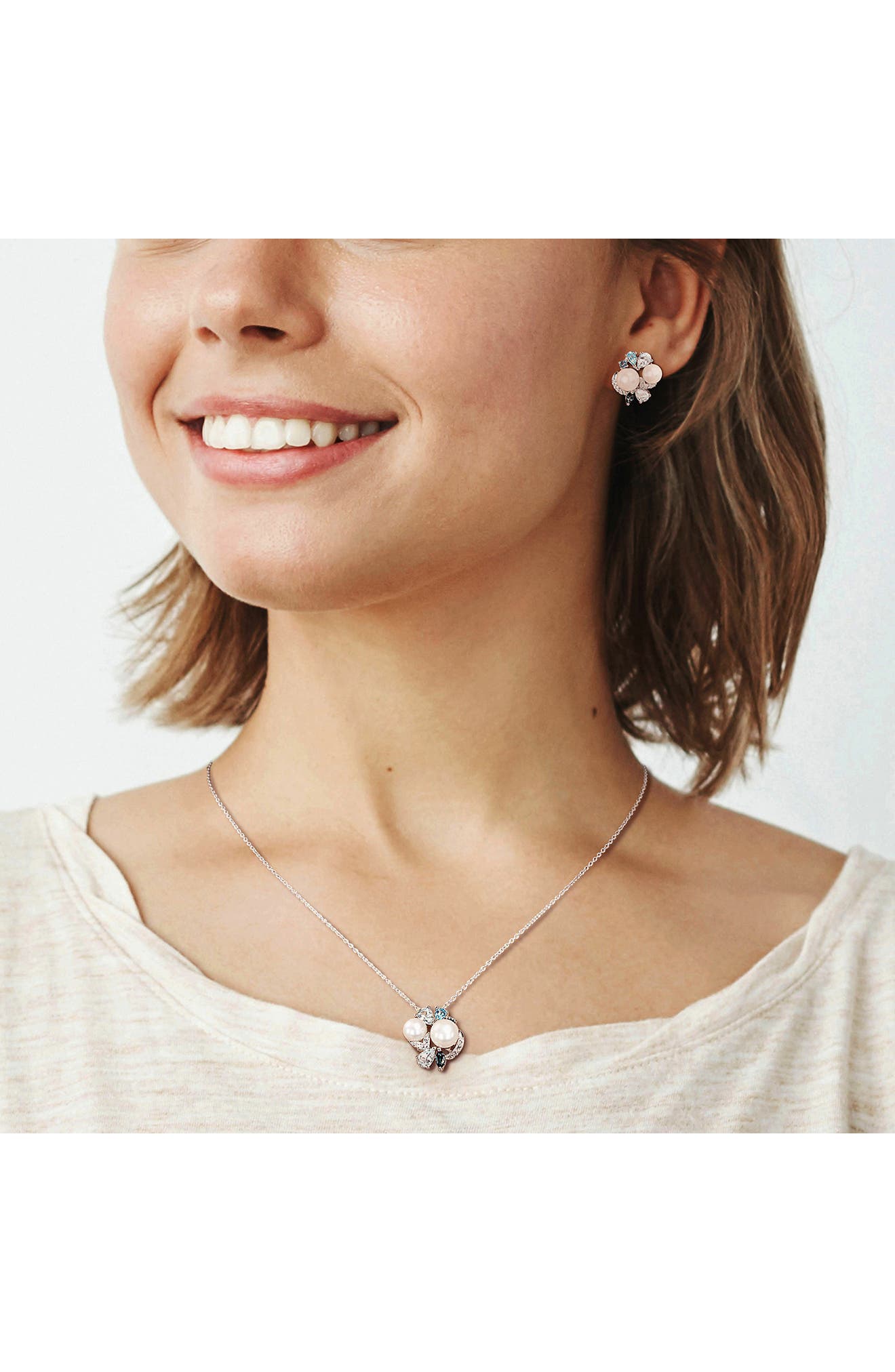 DELMAR Created White Sapphire, Blue Topaz & 7.5-8mm Cultured Pearl Earrings & Necklace Set