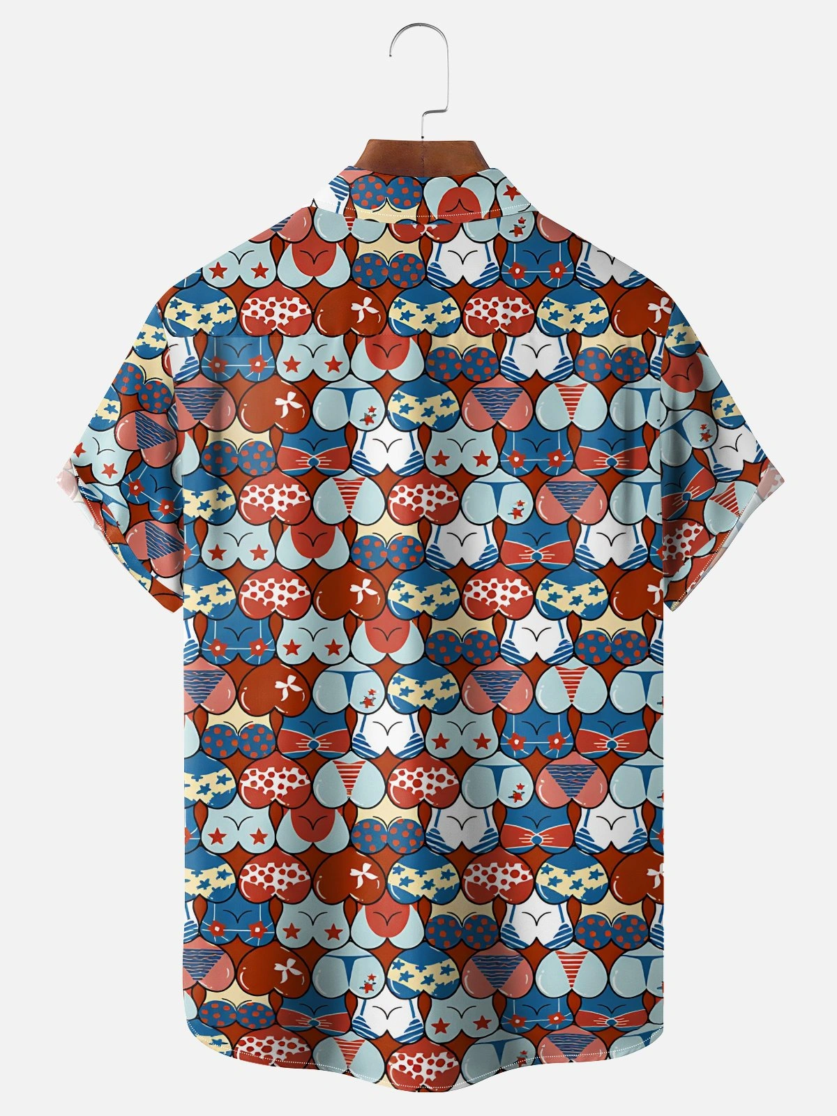 Moisture Wicking Independence Day American Flag Fun Bikini Chest Pocket Hawaiian Shirt
