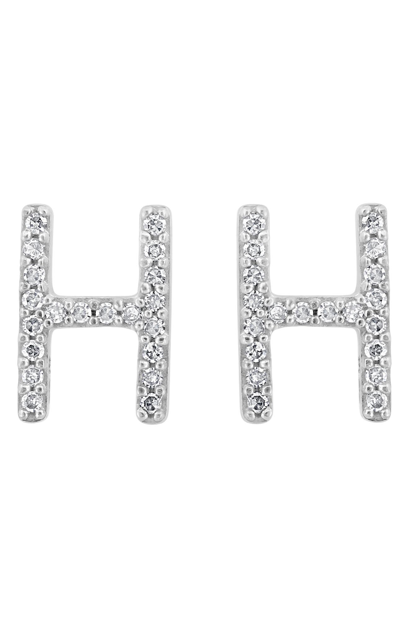EFFY Sterling Silver Diamond 'H' Initial Stud Earrings