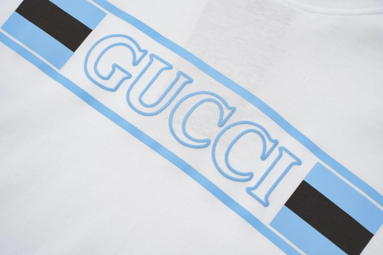 GUCCI White Pale Blue Logo Print T-Shirt product photo from LabelPicks