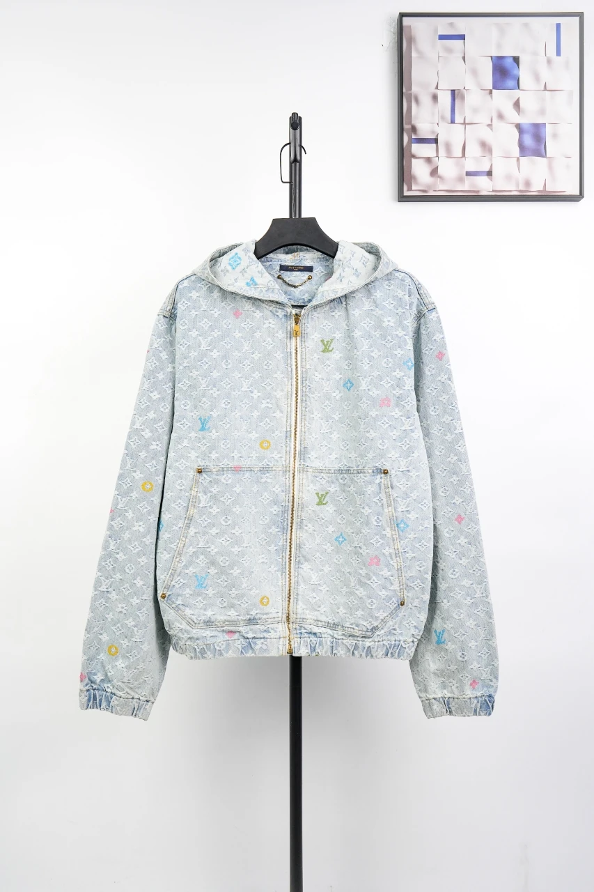 Louis Vuitton Light Blue Multicolor Monogram Embroidered Denim Hooded Jacket product photo from LabelPicks