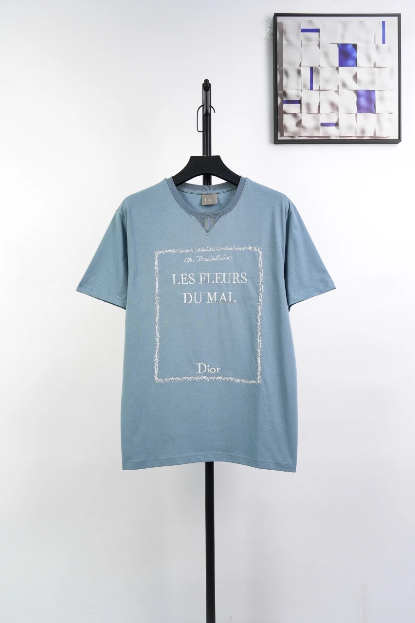 Dior Grey Blue Poetry Embroidered T-Shirt product photo from LabelPicks