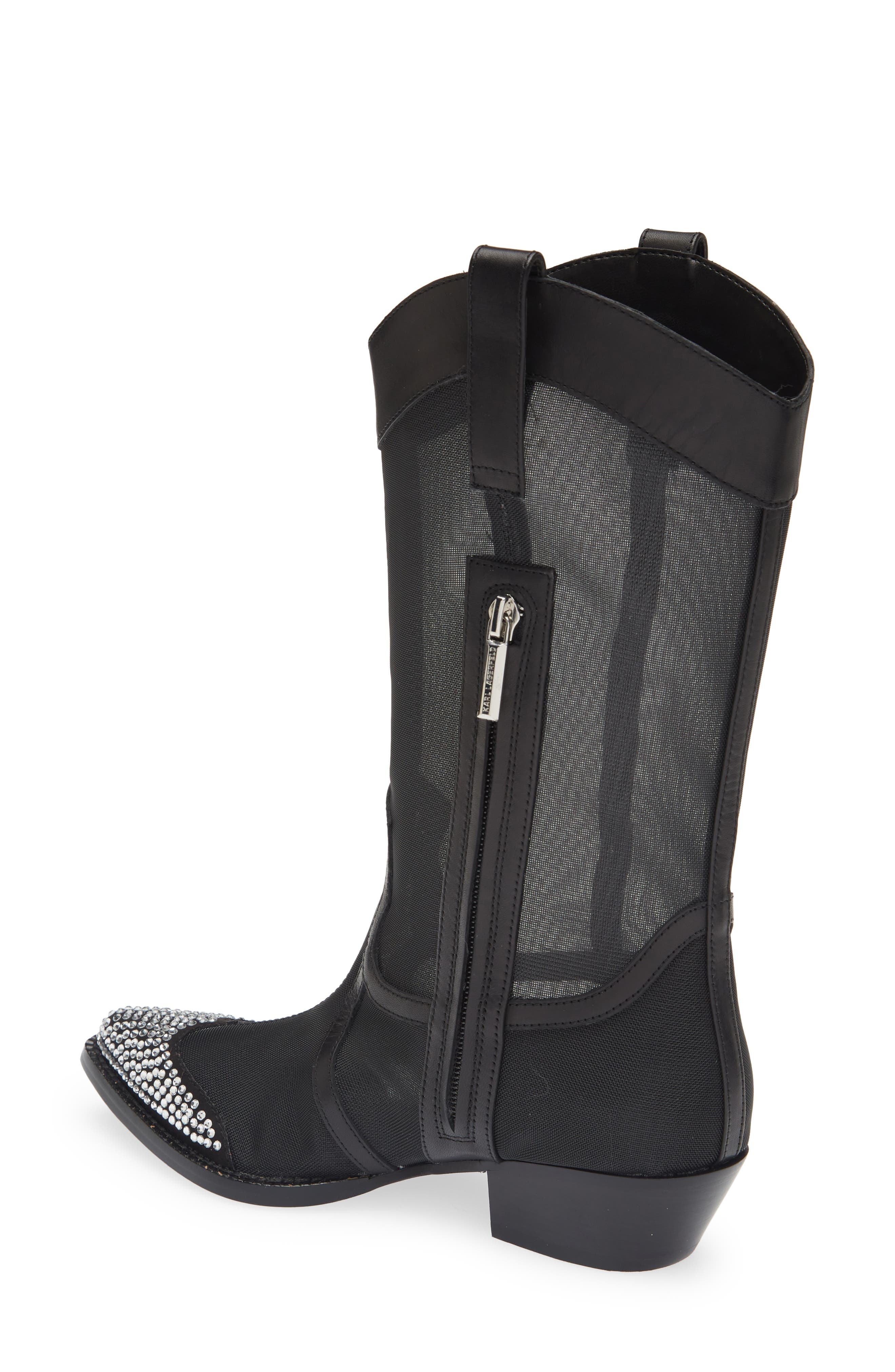 KARL LAGERFELD PARIS Rhinestone Detail Mesh Western Boot