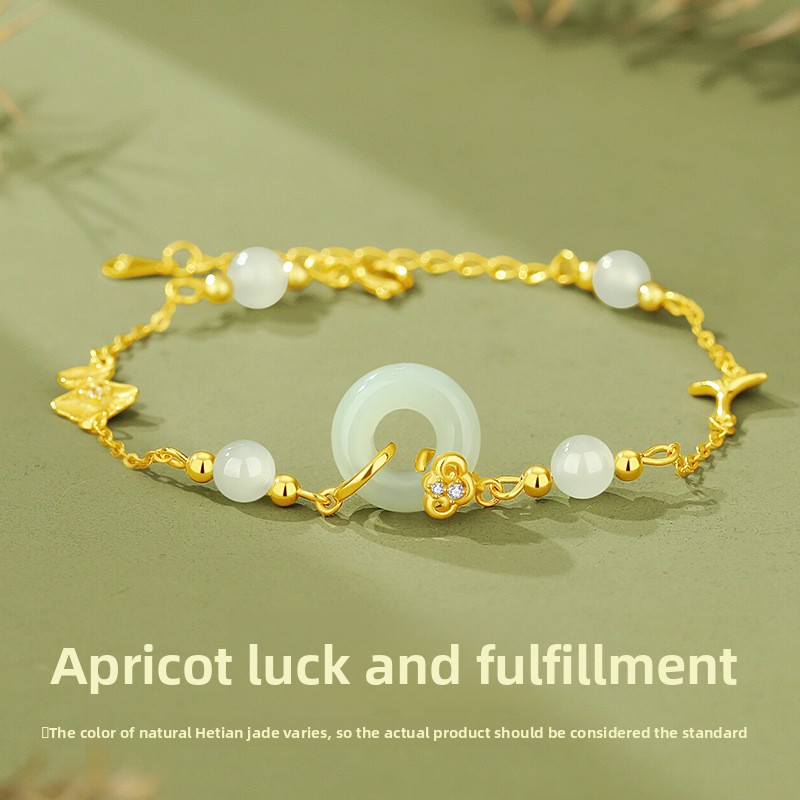 Original design: Little Apricot Lucky Charm Bracelet, featuring a retro Chinese-style design with Hetian jade beads and silver ginkgo leaf accents