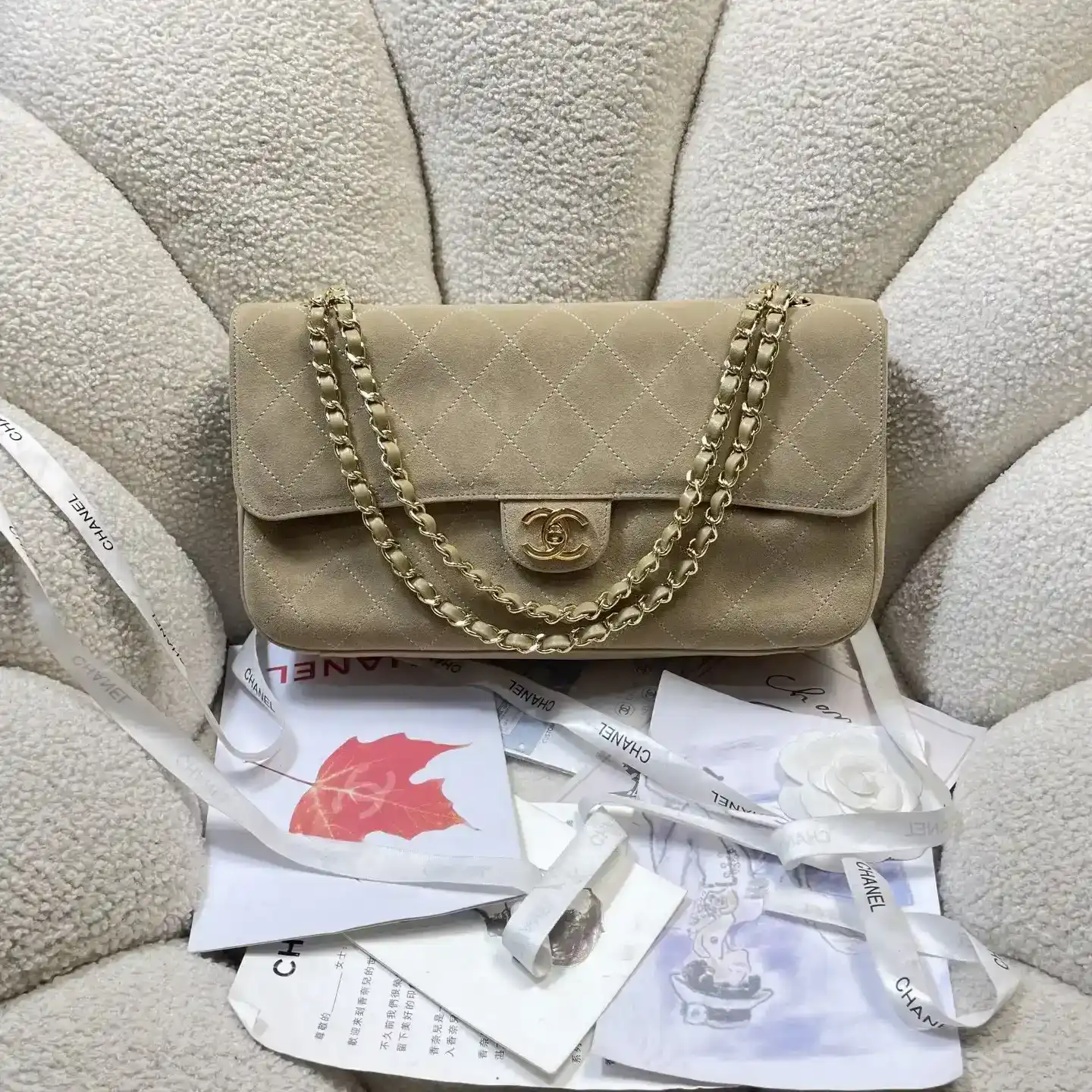 Chanel Beige Classic Flap Grained Leather Shoulder Bag product photo from LabelPicks