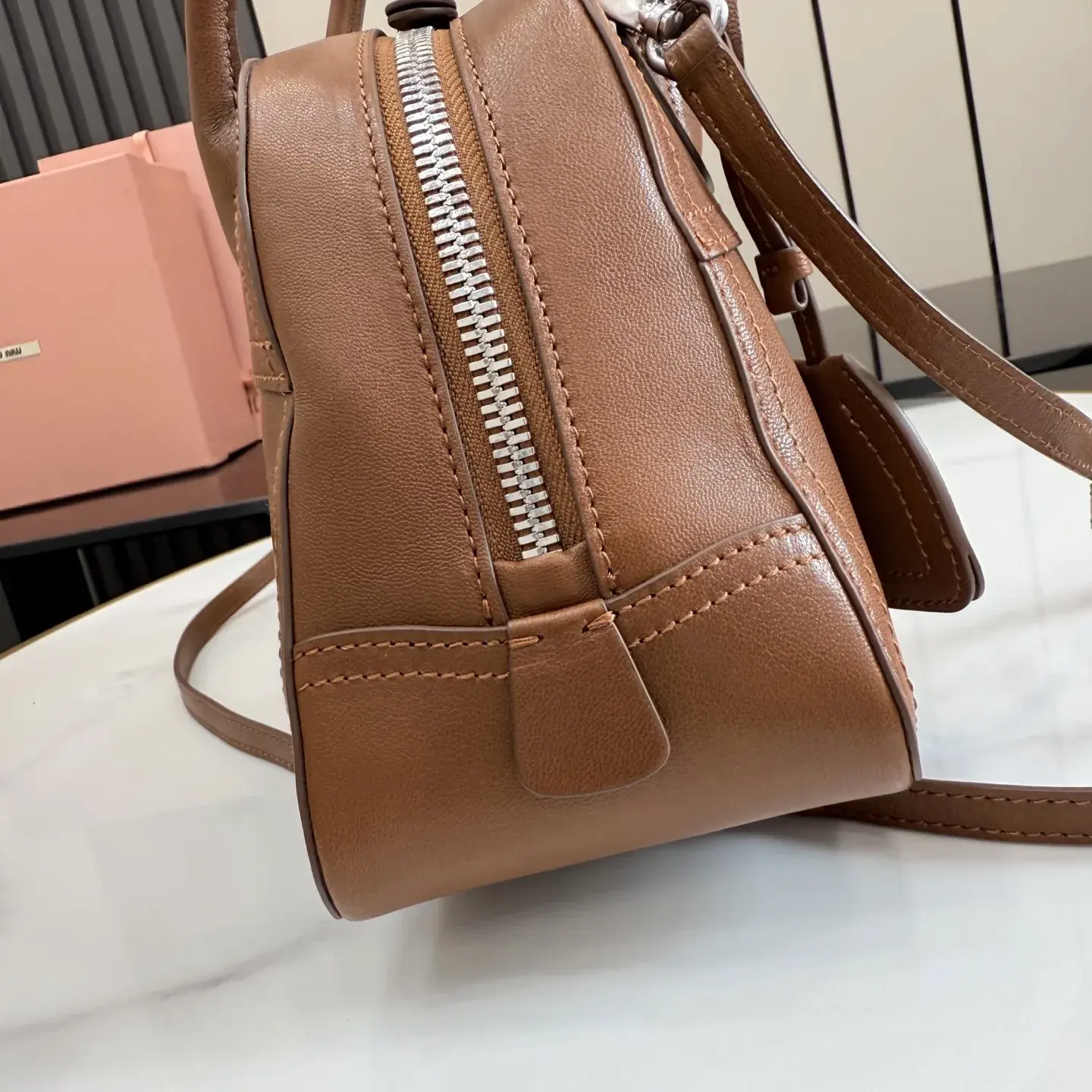 Miu Miu Vivant Brown Lambskin Top Handle Bag product photo from LabelPicks