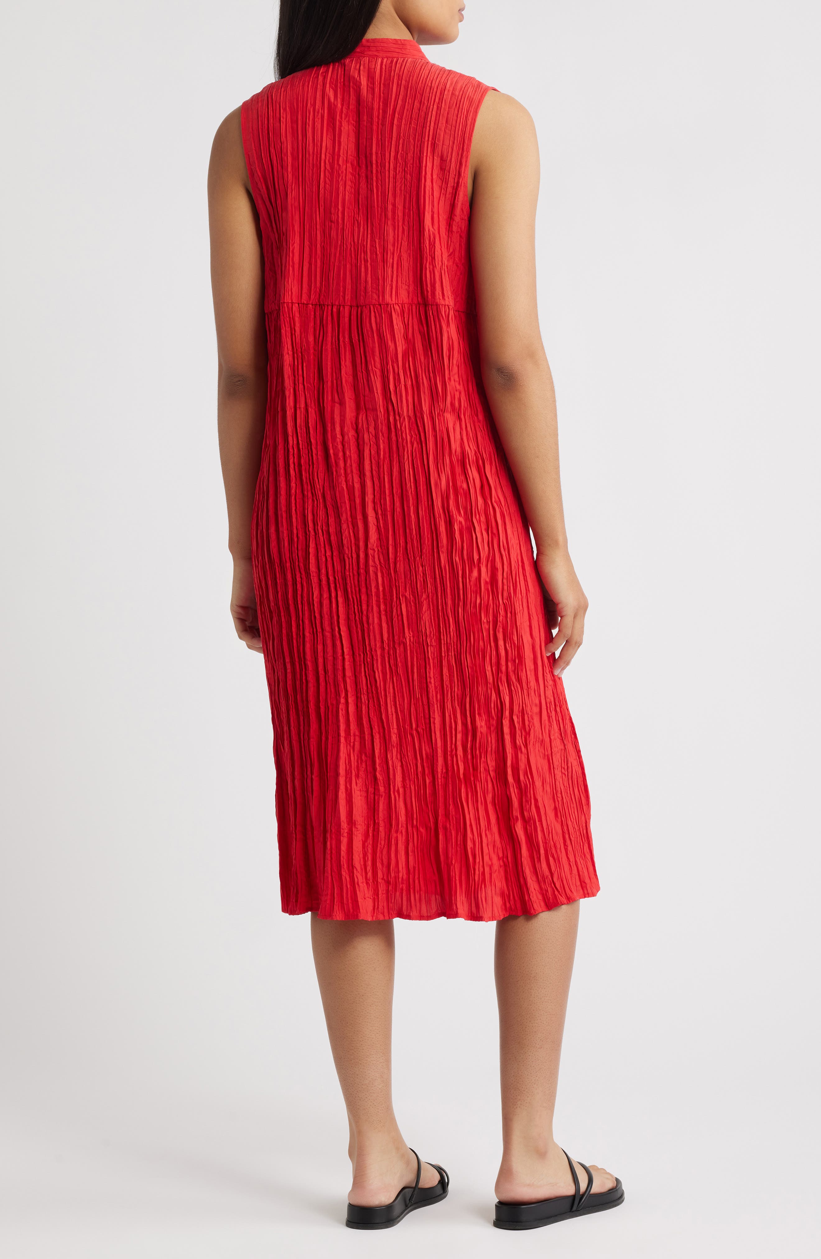 Eileen Fisher Pleated Sleeveless Silk Shirtdress