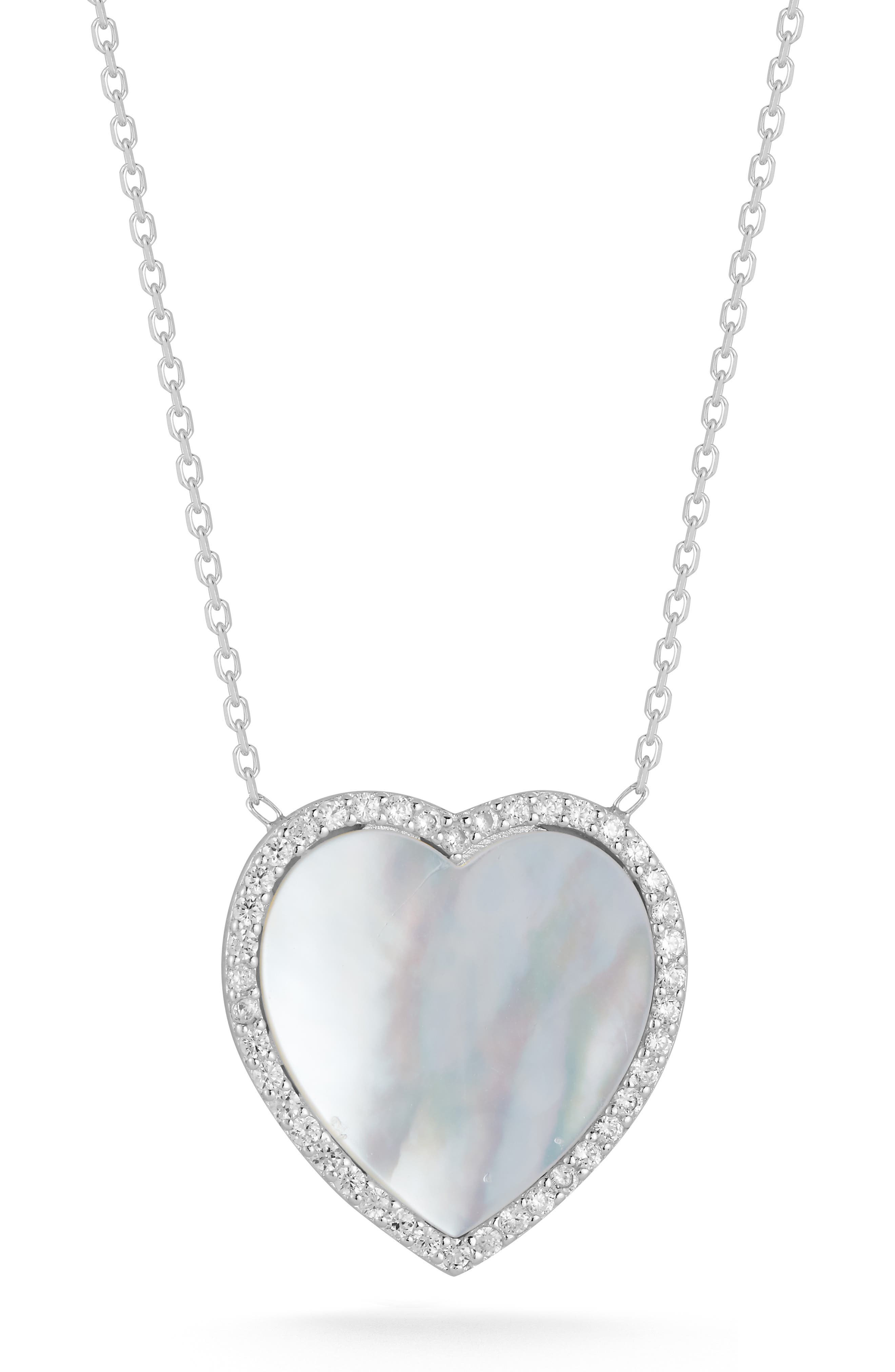 SPHERA MILANO Sterling Silver, Mother of Pearl & CZ Heart Pendant Necklace