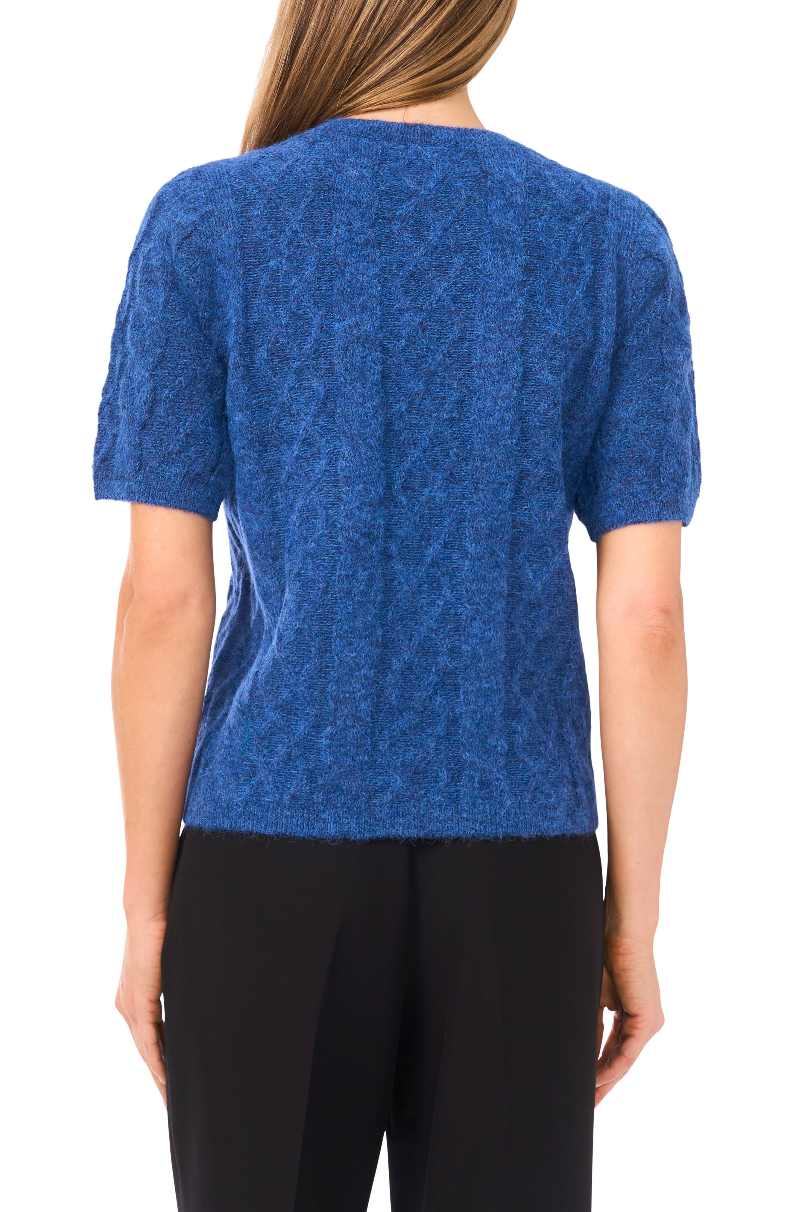 Halogen® Fuzzy Cable Stitch Short Sleeve Crewneck Sweater