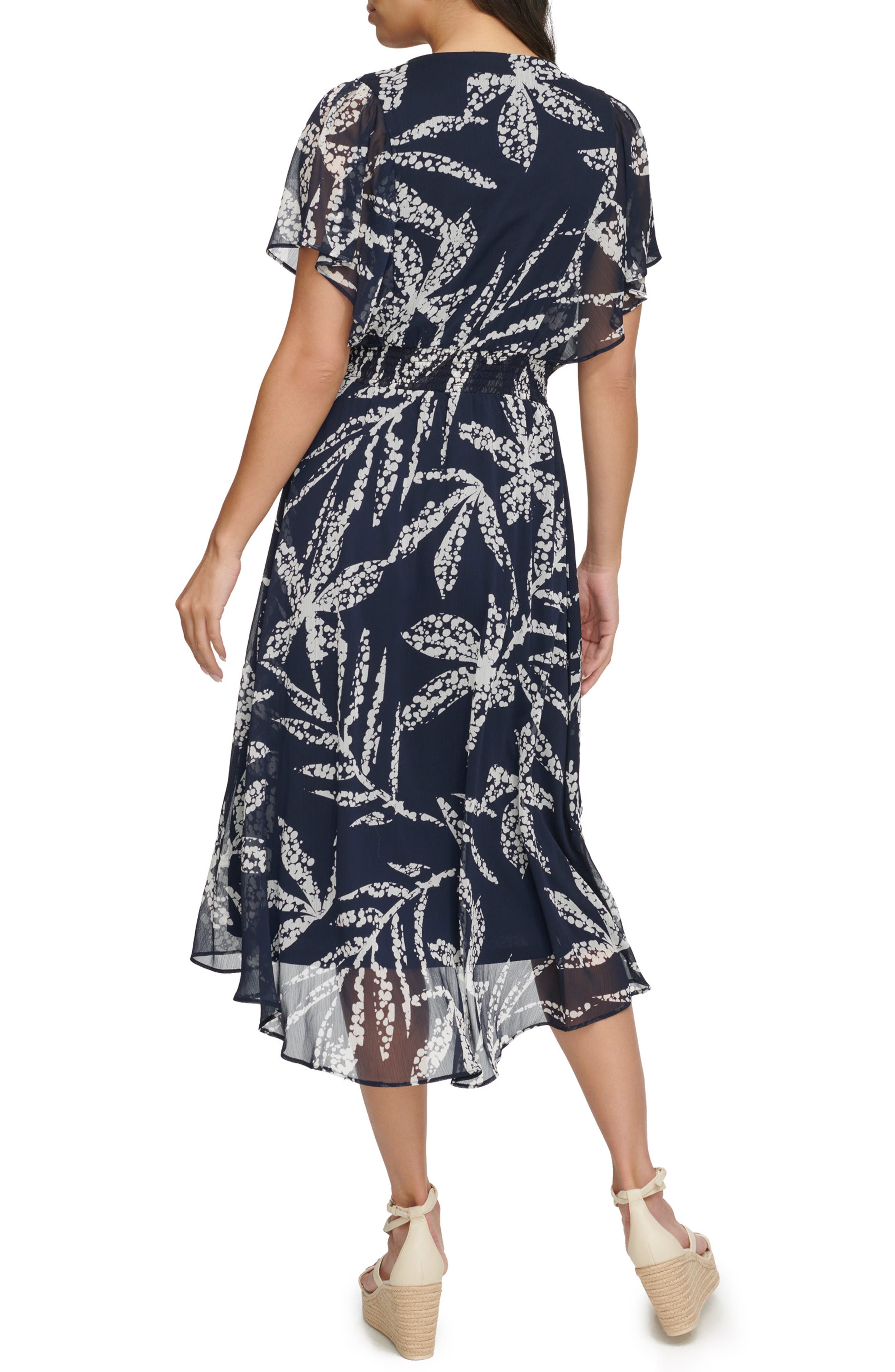 DKNY Flutter Sleeve Chiffon Midi Dress
