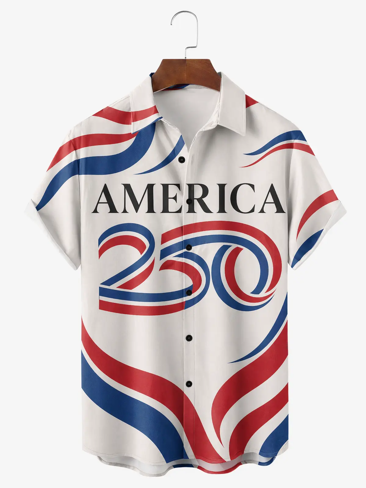 Men's printed shirts, America 250 Modern Wave Flag Print Aloha Shirt