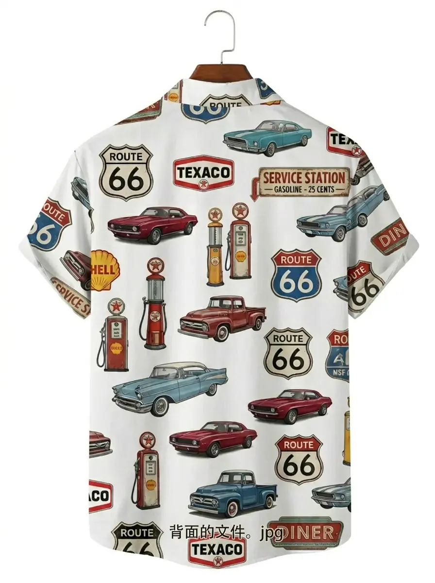 Men's printed shirts Route 66 Vintage Car Hawaiian Shirt