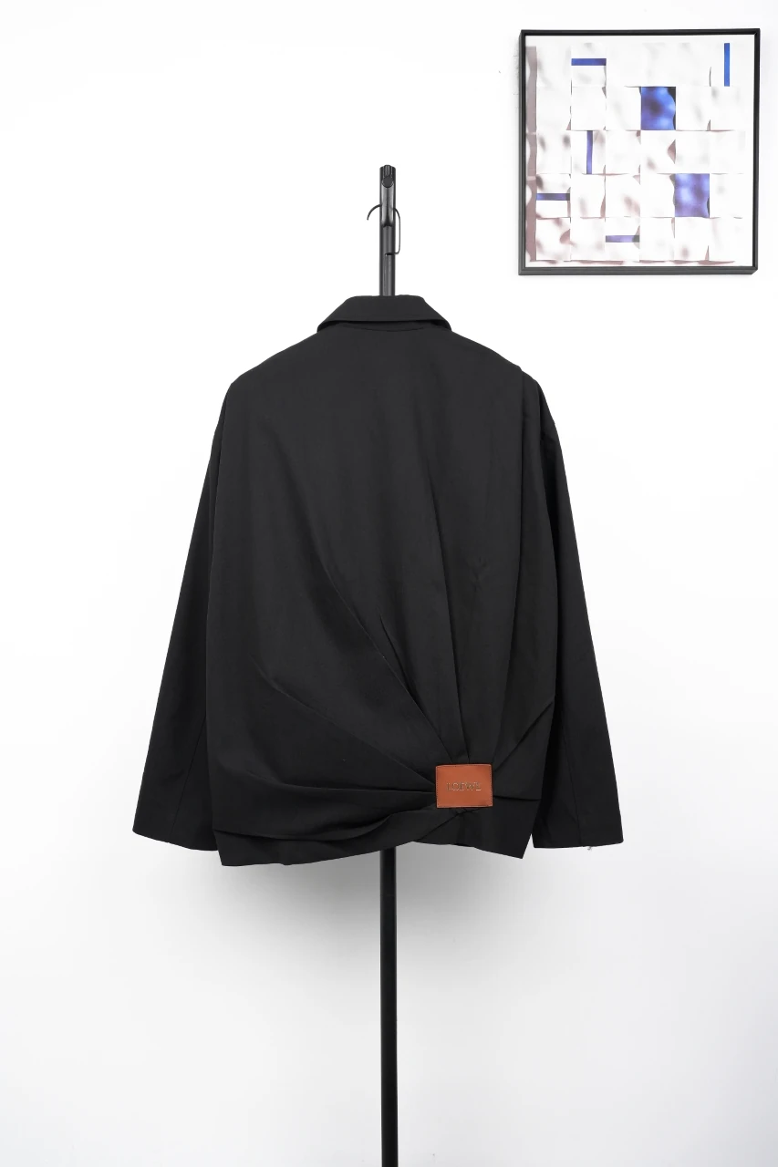 LOEWE Black Pleated Back Jacket with Leather Label product photo from LabelPicks