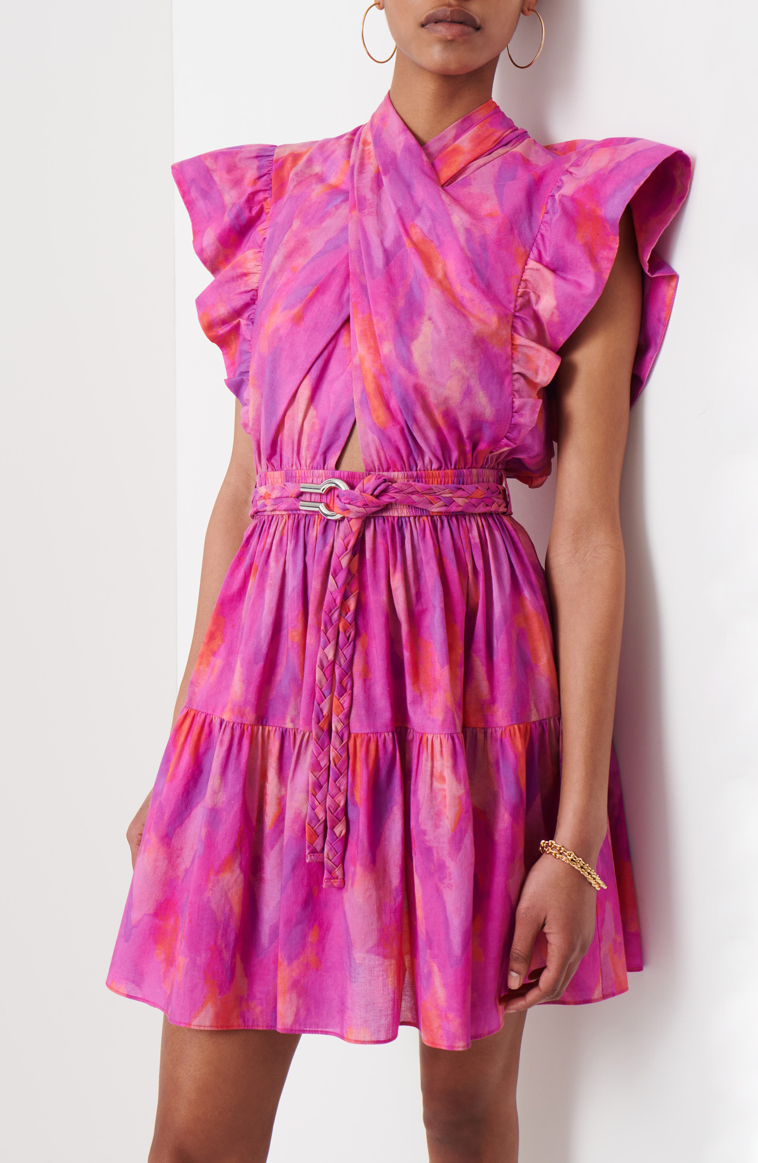 Derek Lam 10 Crosby Finn Ruffle Cap Sleeve Faux Wrap Dress