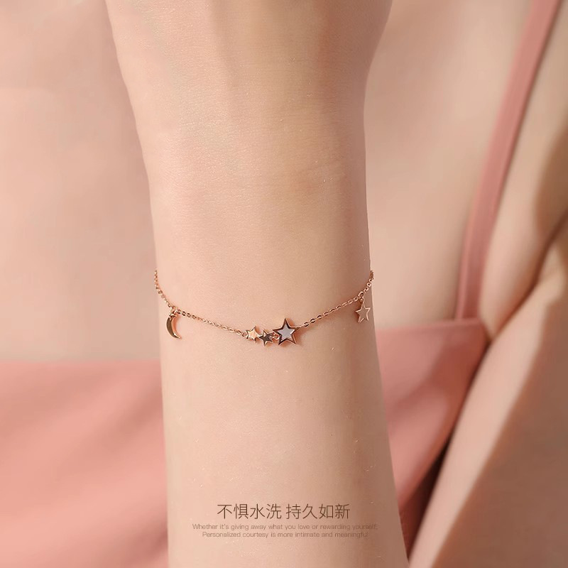 925 sterling silver star and moon bracelet for women, featuring a unique and stylish design, rose gold accents, a minimalist and elegant look, and mother-of-pearl embellishments – a perfect Christmas gift