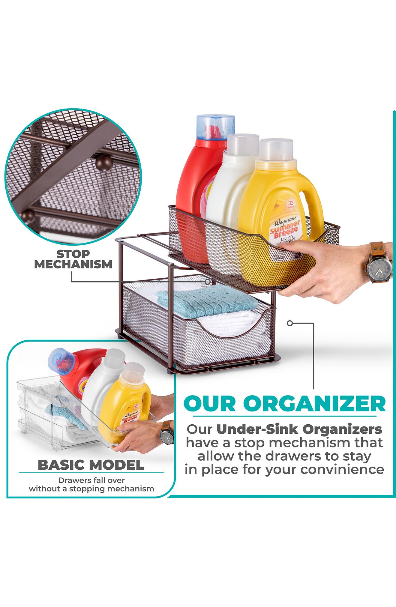 SORBUS 2-Pack 2 Tier Mesh Sliding Drawer Organizer Baskets