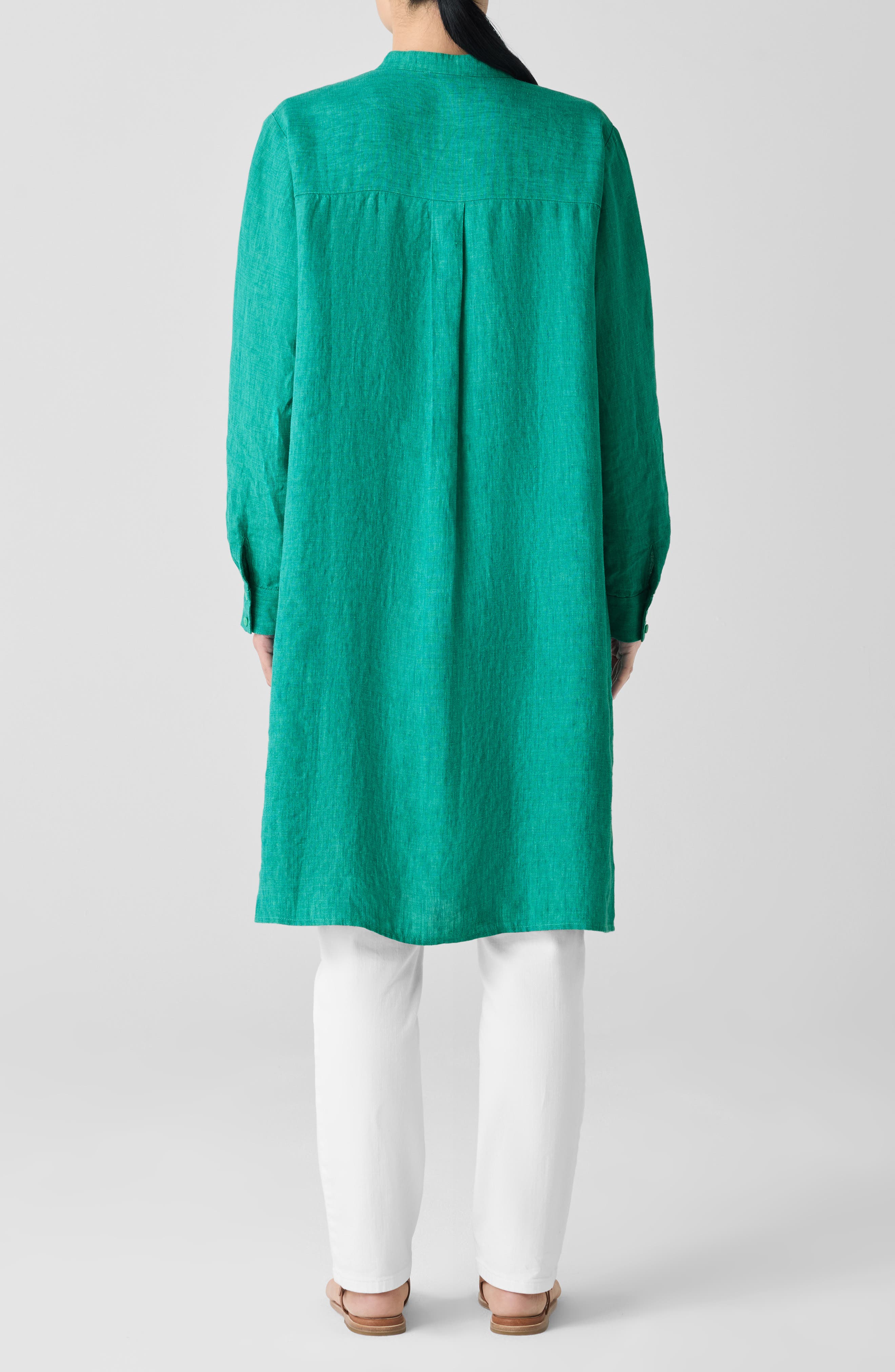 Eileen Fisher Long Sleeve Organic Linen Shift Shirtdress