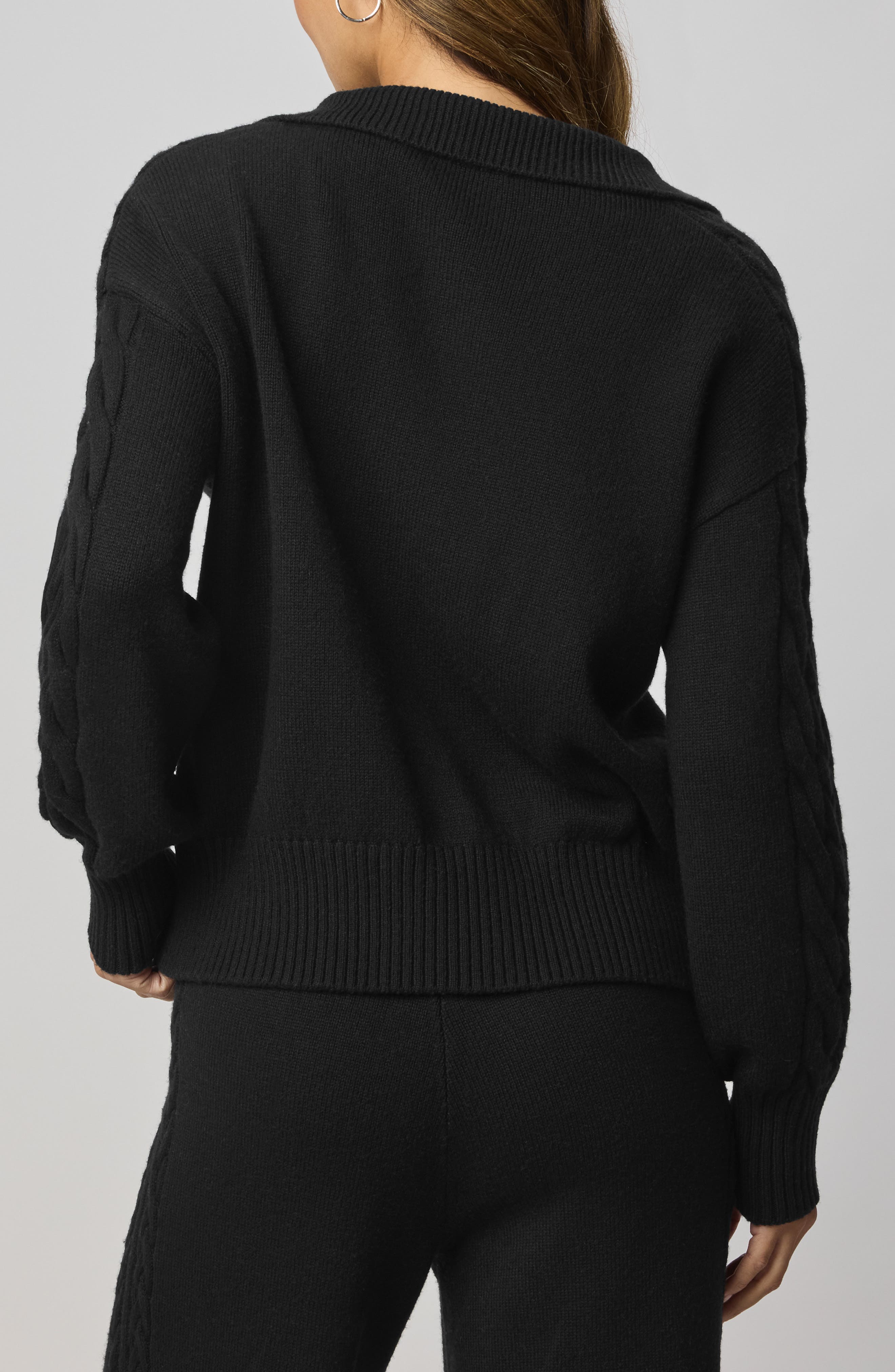 Splendid Jet Set Cable Stitch Polo Sweater