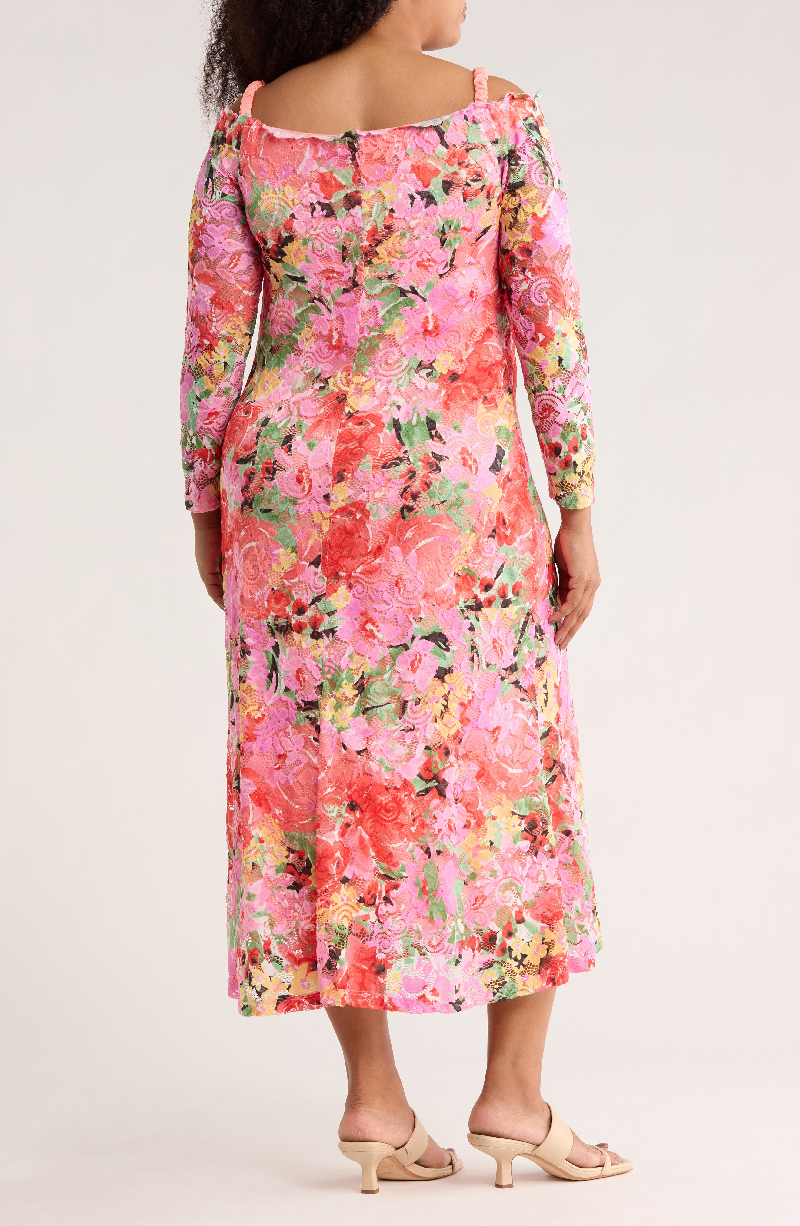 Oleg Cassini Floral Long Sleeve Stretch Lace Dress