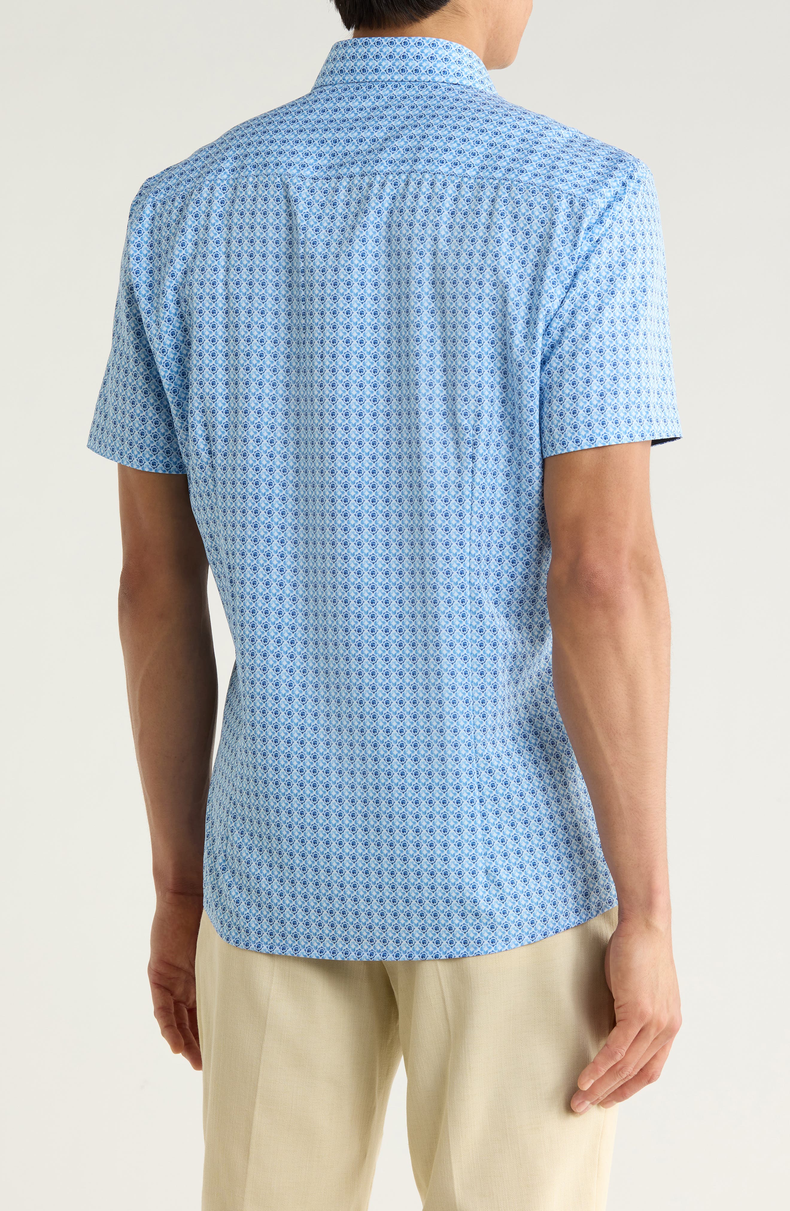 SOUL OF LONDON Geometric Print Short Sleeve Button-Up Shirt