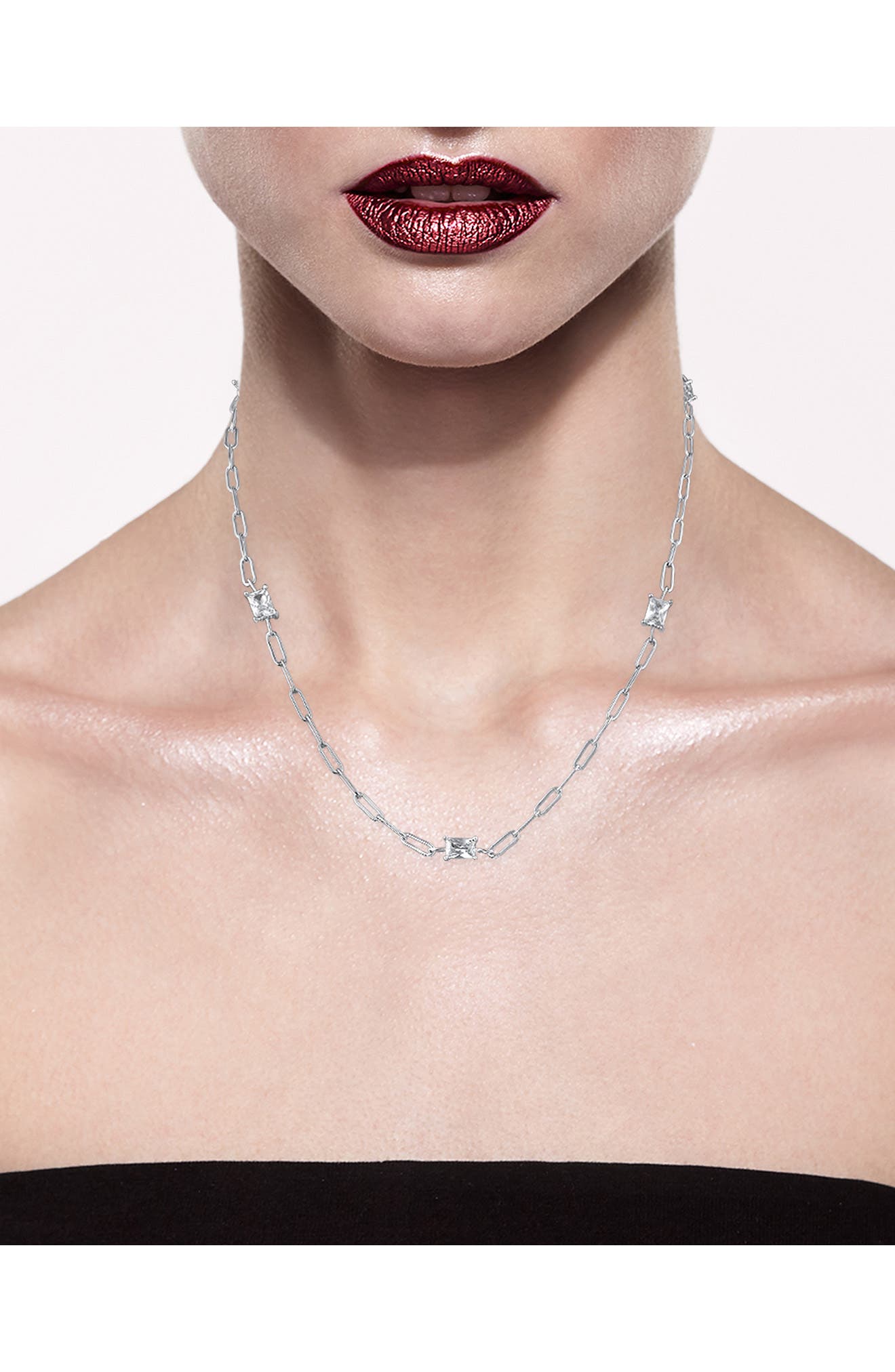 CZ by Kenneth Jay Lane Radiant Cut Cubic Zirconia Station Chain Necklace