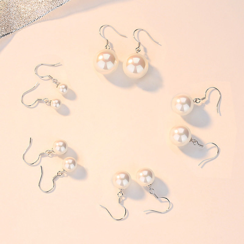 New Korean-style elegant pearl hook earrings, 925 sterling silver, versatile and trendy