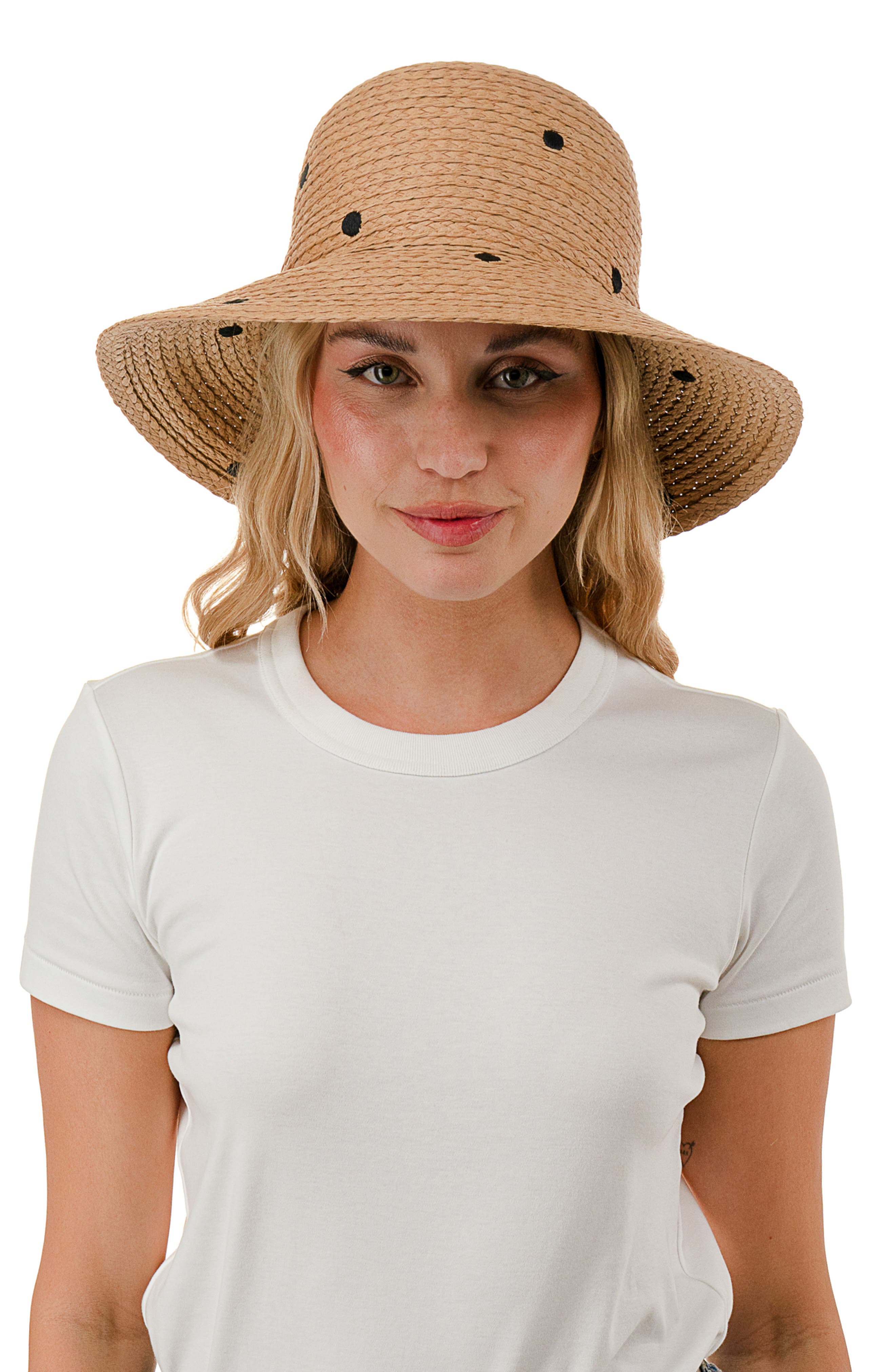 Nicole Miller Polka Dot Straw Bucket Hat