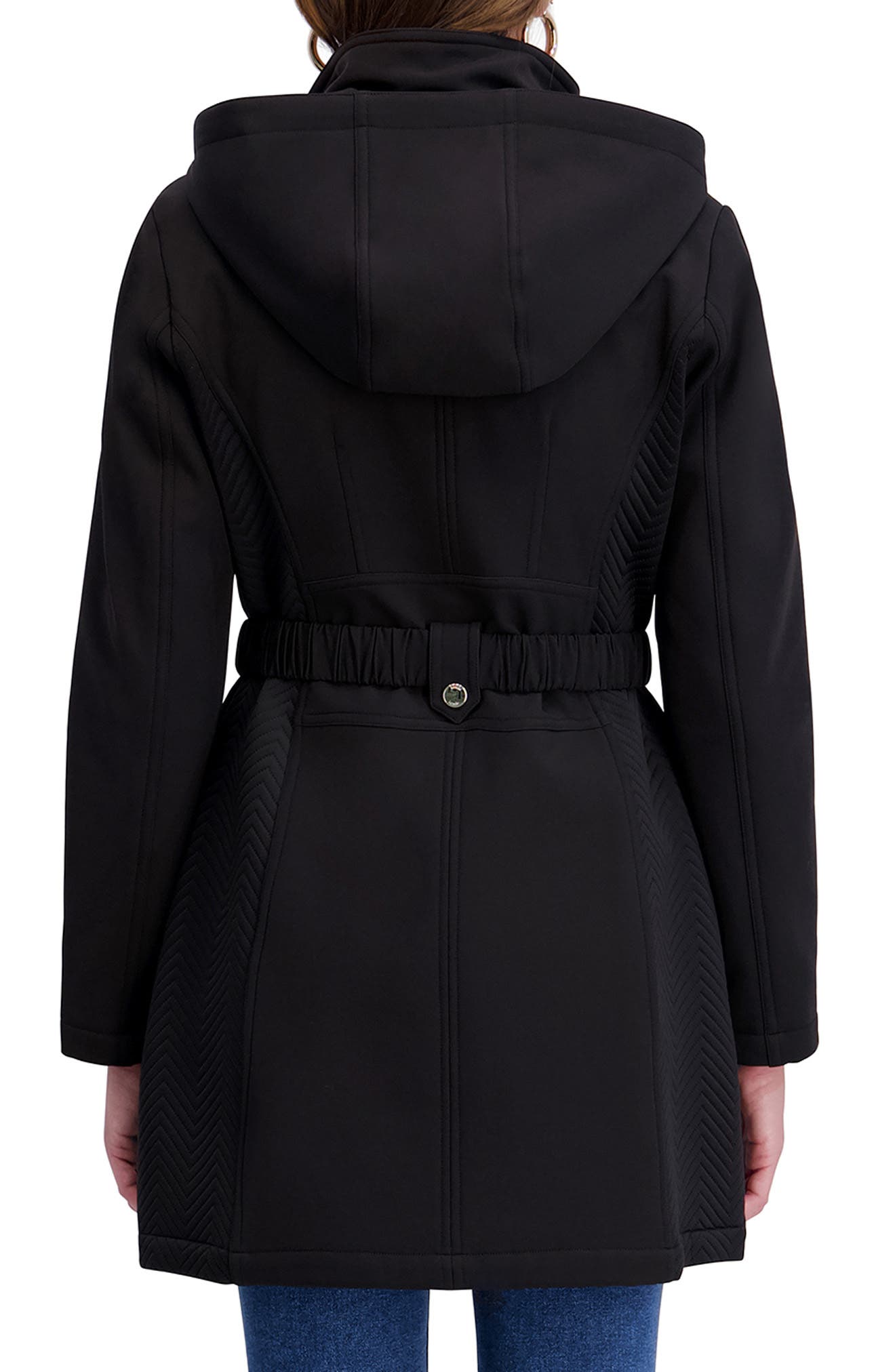 Kensie Soft Shelled Hooded Belted Zip-Up Coat