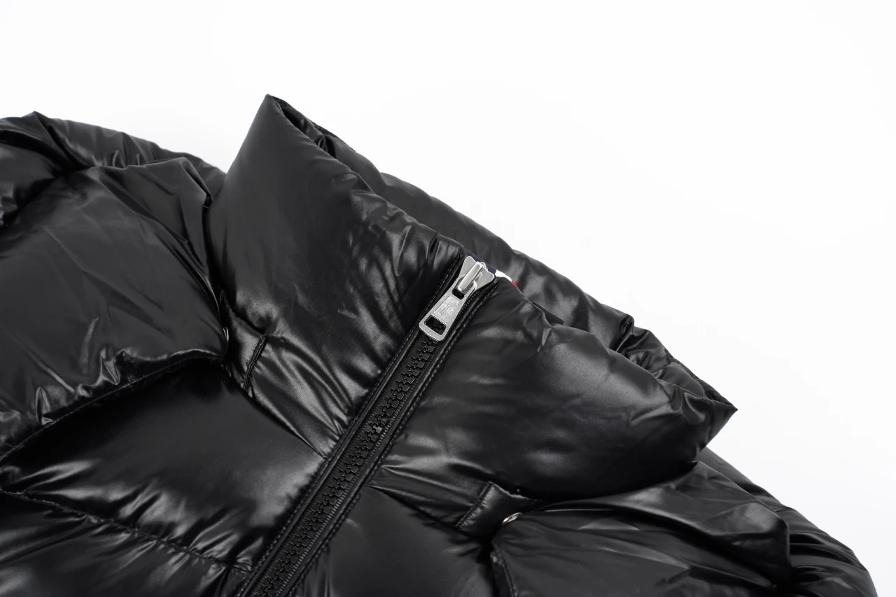Moncler Black Glossy Down Jacket with Stripe Detail product photo from LabelPicks