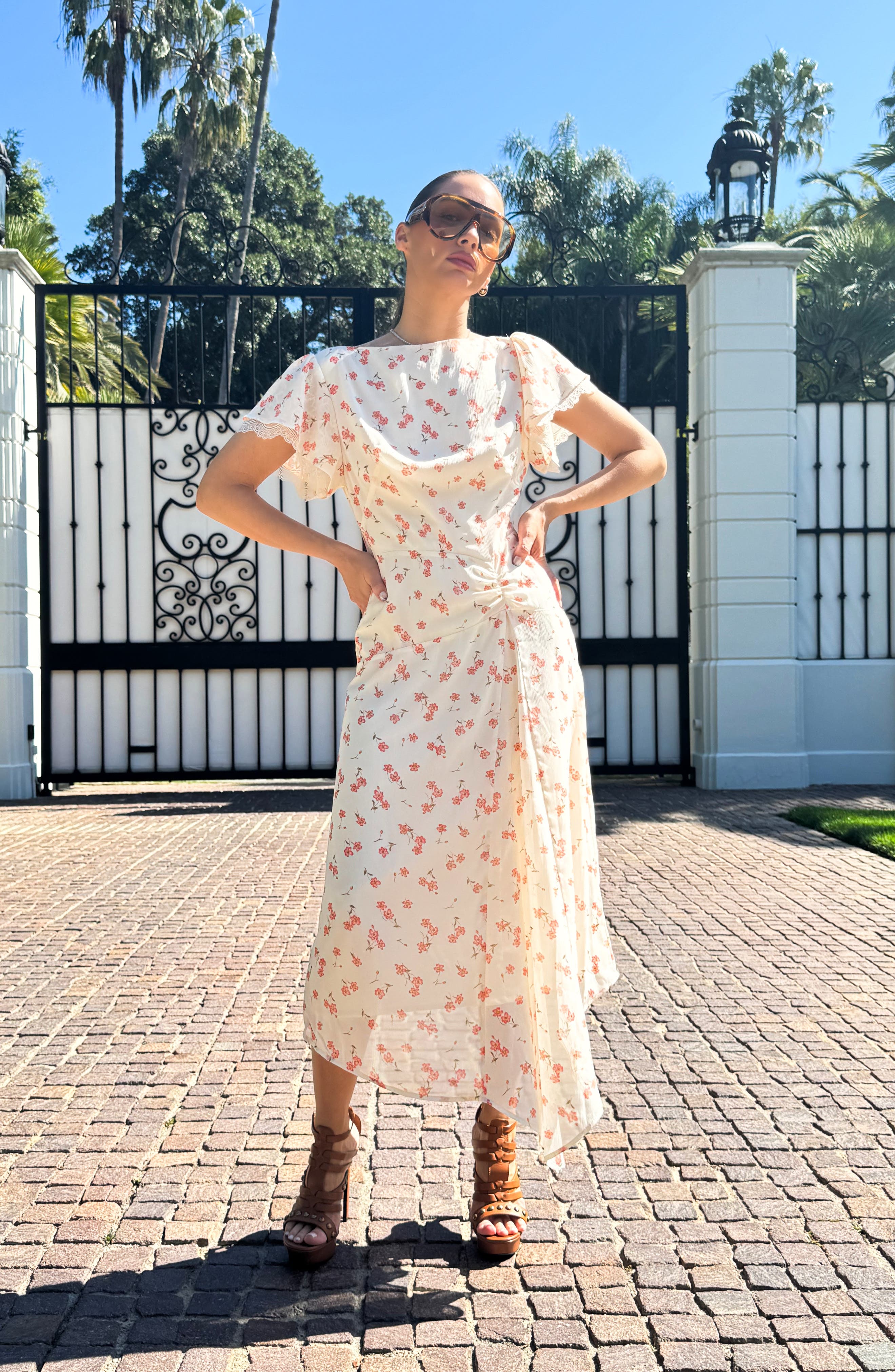 AFRM Vittoria Floral Cowl Back Midi Dress