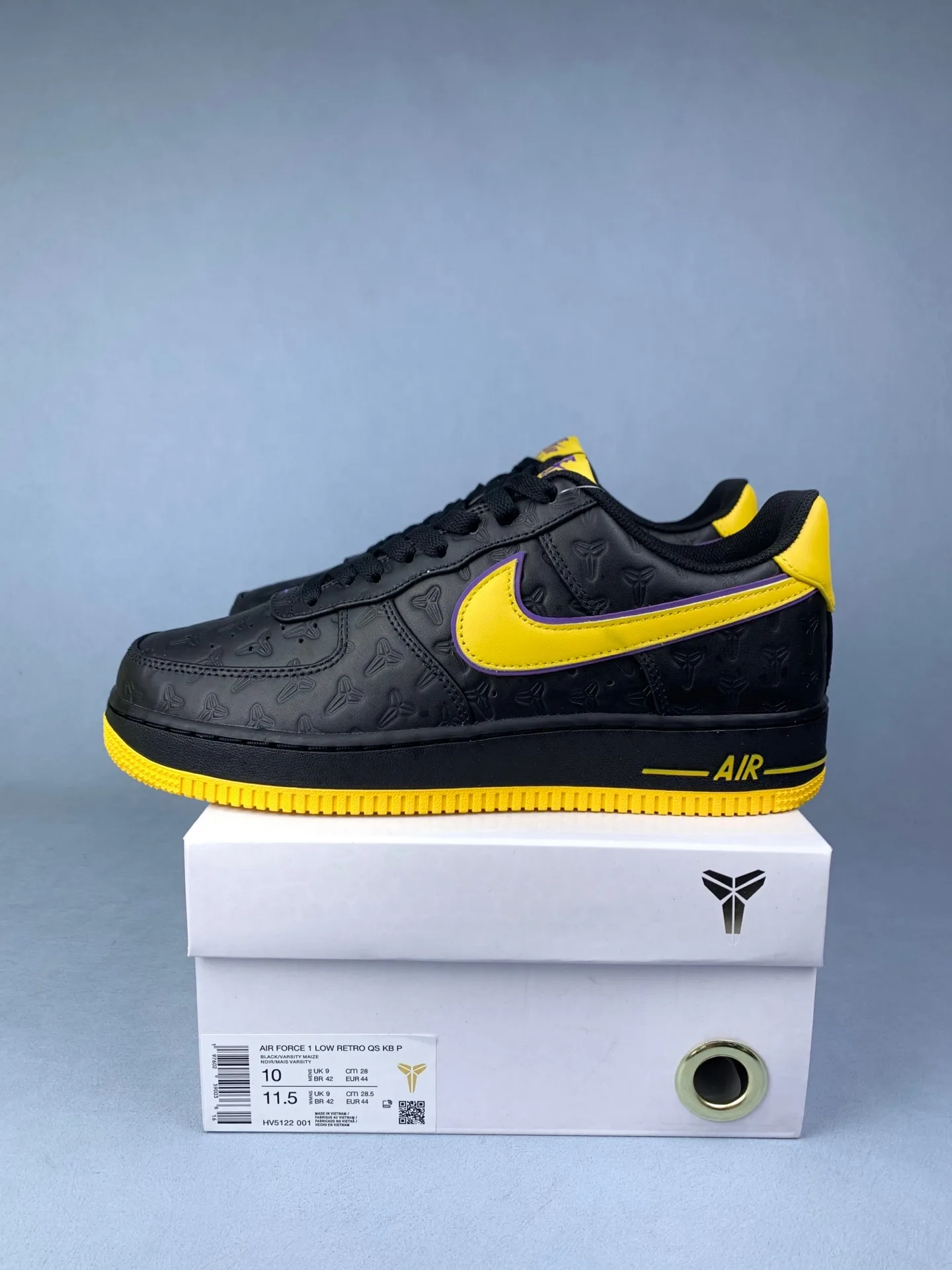 Kobe Bryant x Nike Air Force 1 Low Retro QS “Lakers Away” - Black/Varsity Maize/Varsity Purple product photo from LabelPicks