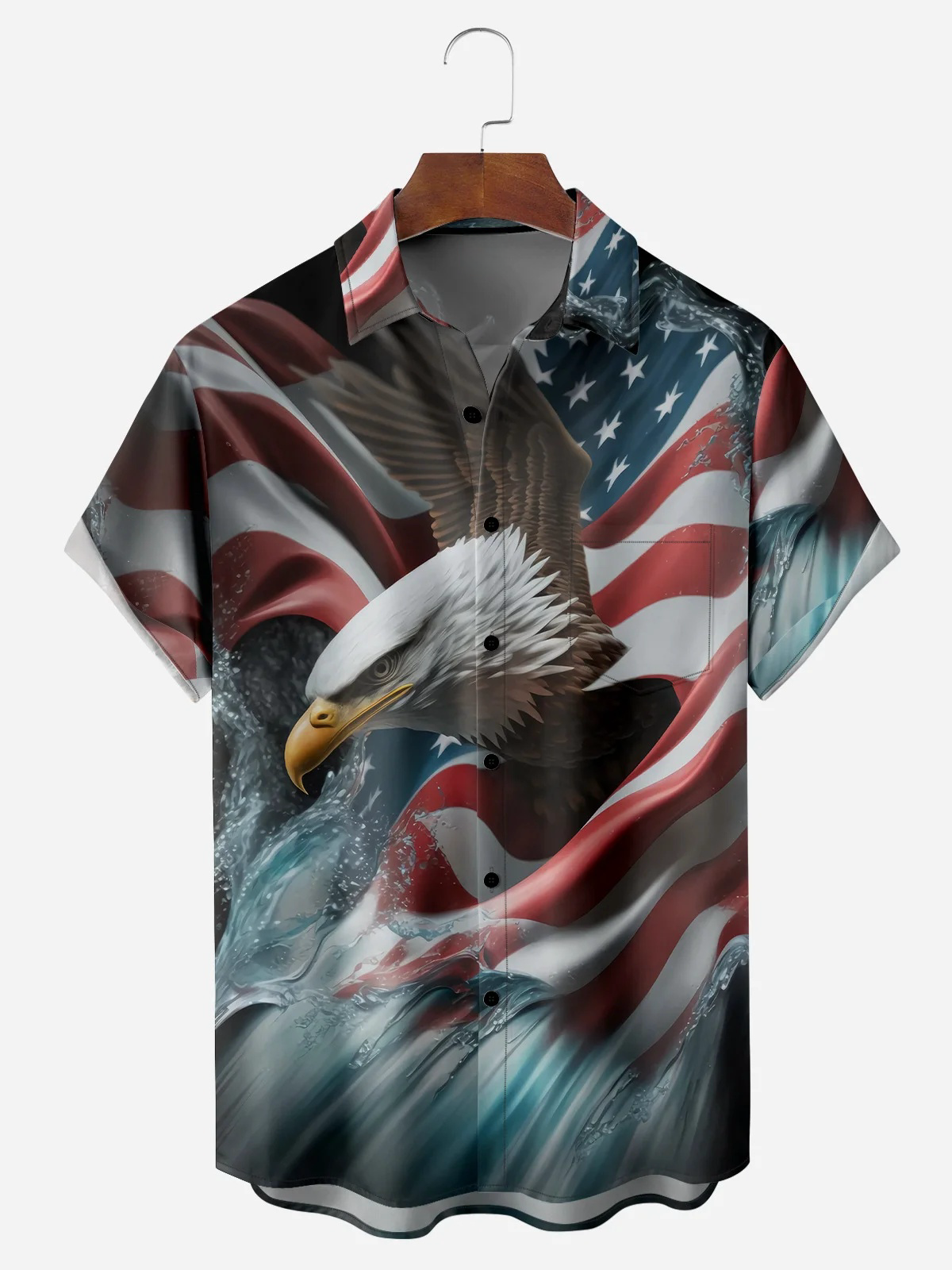 Indepndence Day Flag Chest Pocket Short Sleeve Shirt