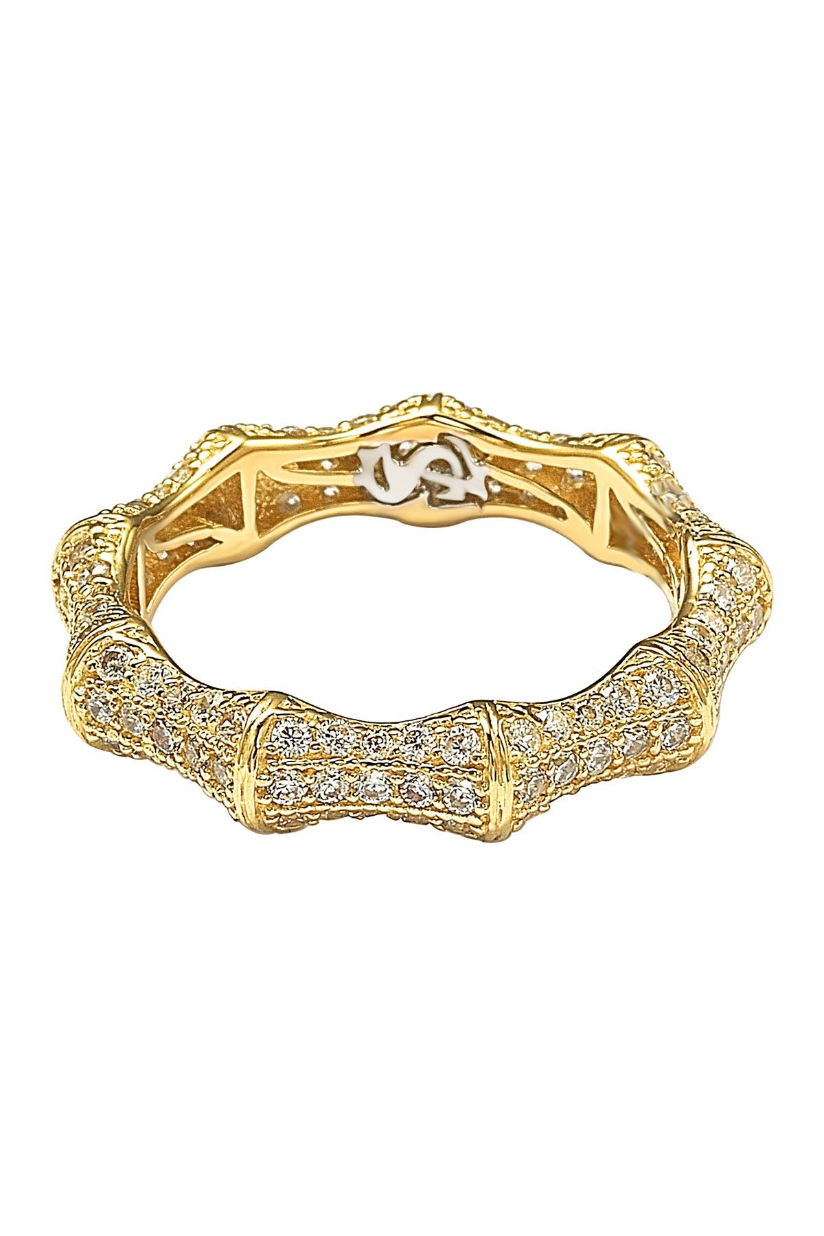 SUZY LEVIAN 14K Gold Pave CZ Bamboo Shaped Stackable Eternity Band Ring