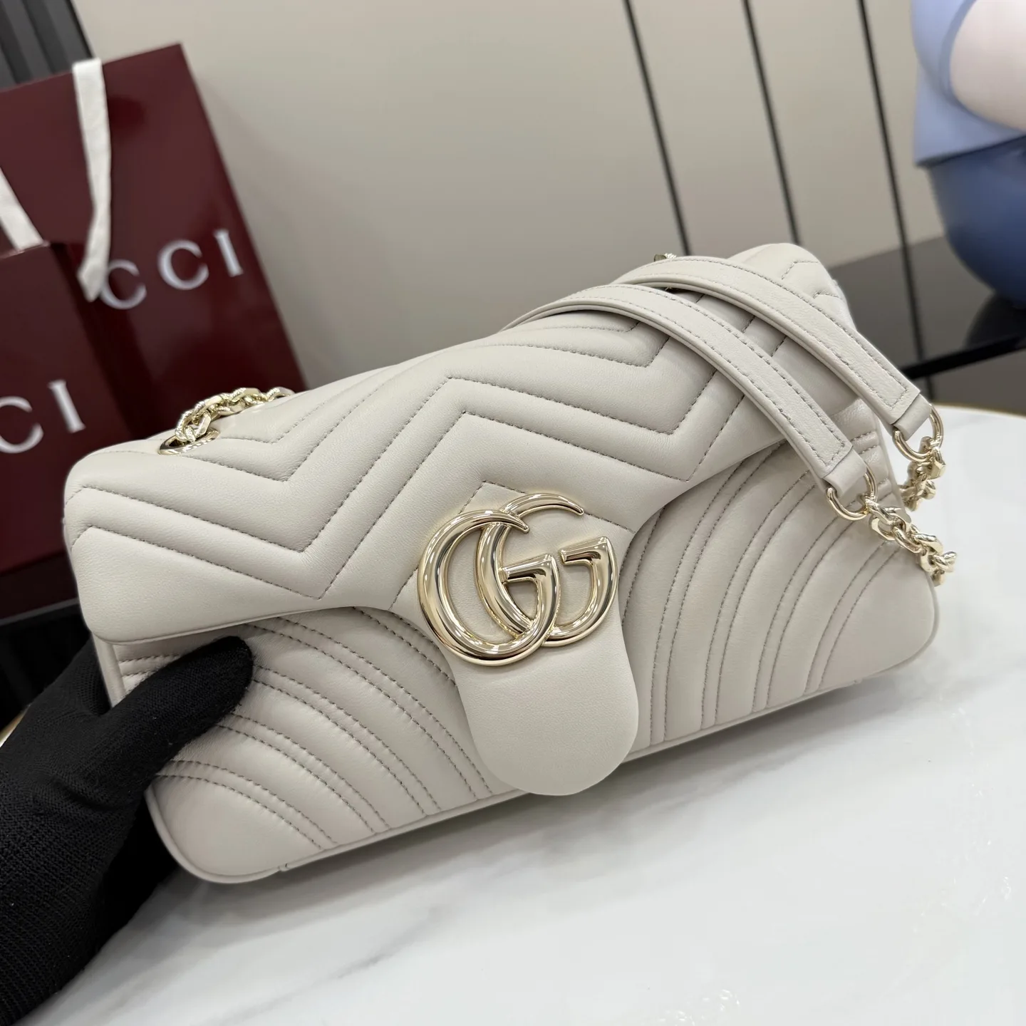 Gucci Marmont Grey GG Supreme Canvas Shoulder Bag product photo from LabelPicks